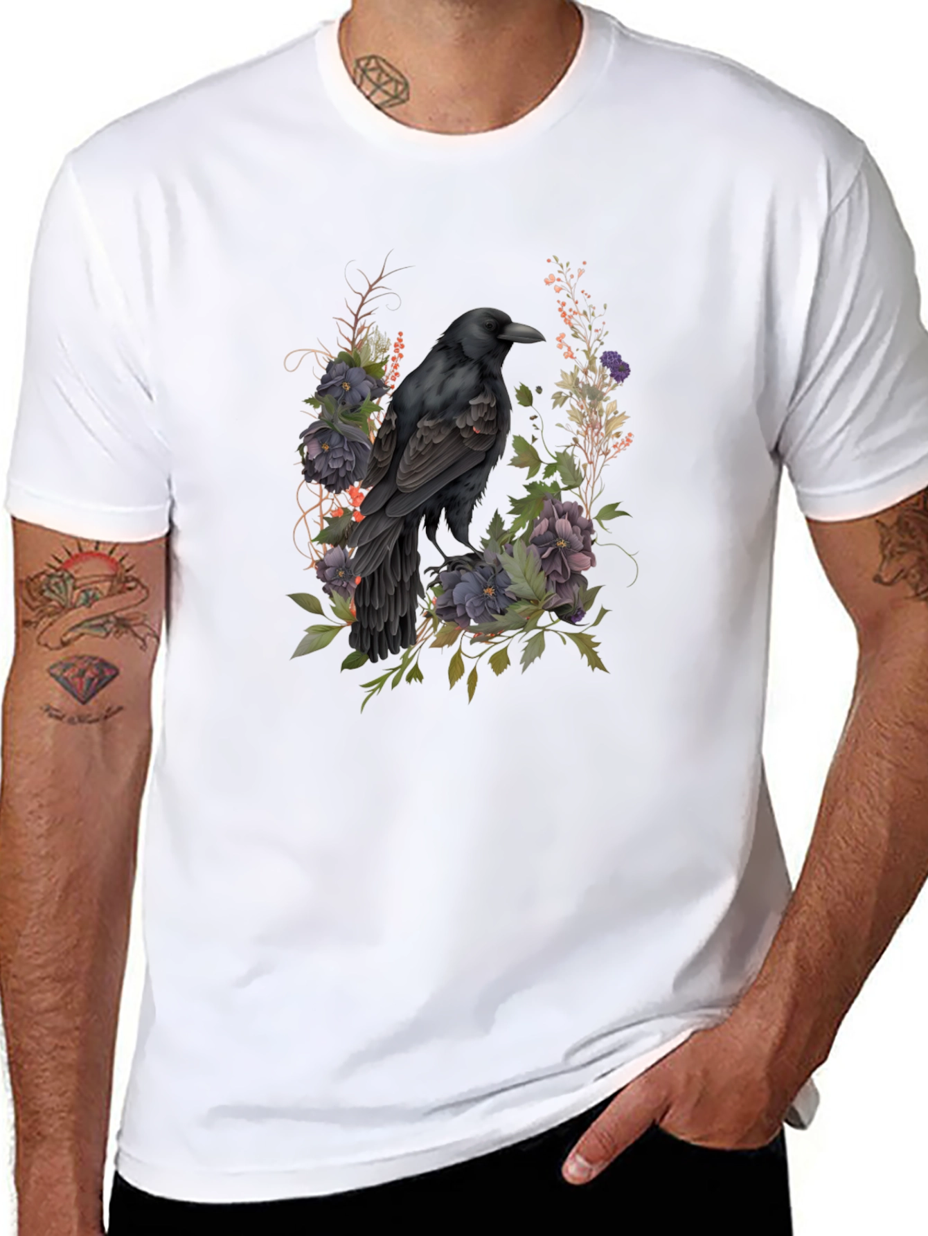 Raven Floral T-Shirt - Dark Gothic Style