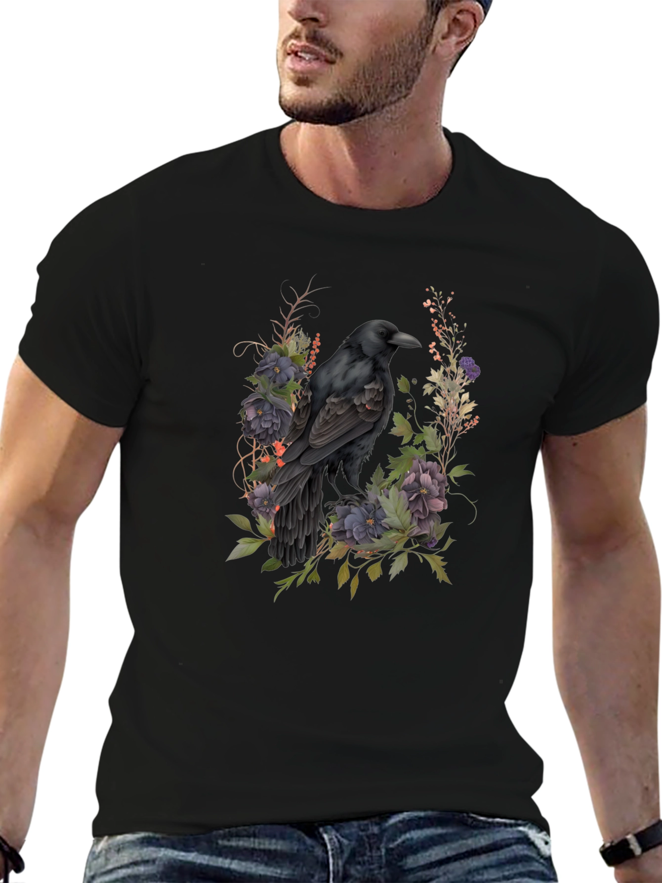 Raven Floral T-Shirt - Dark Gothic Style