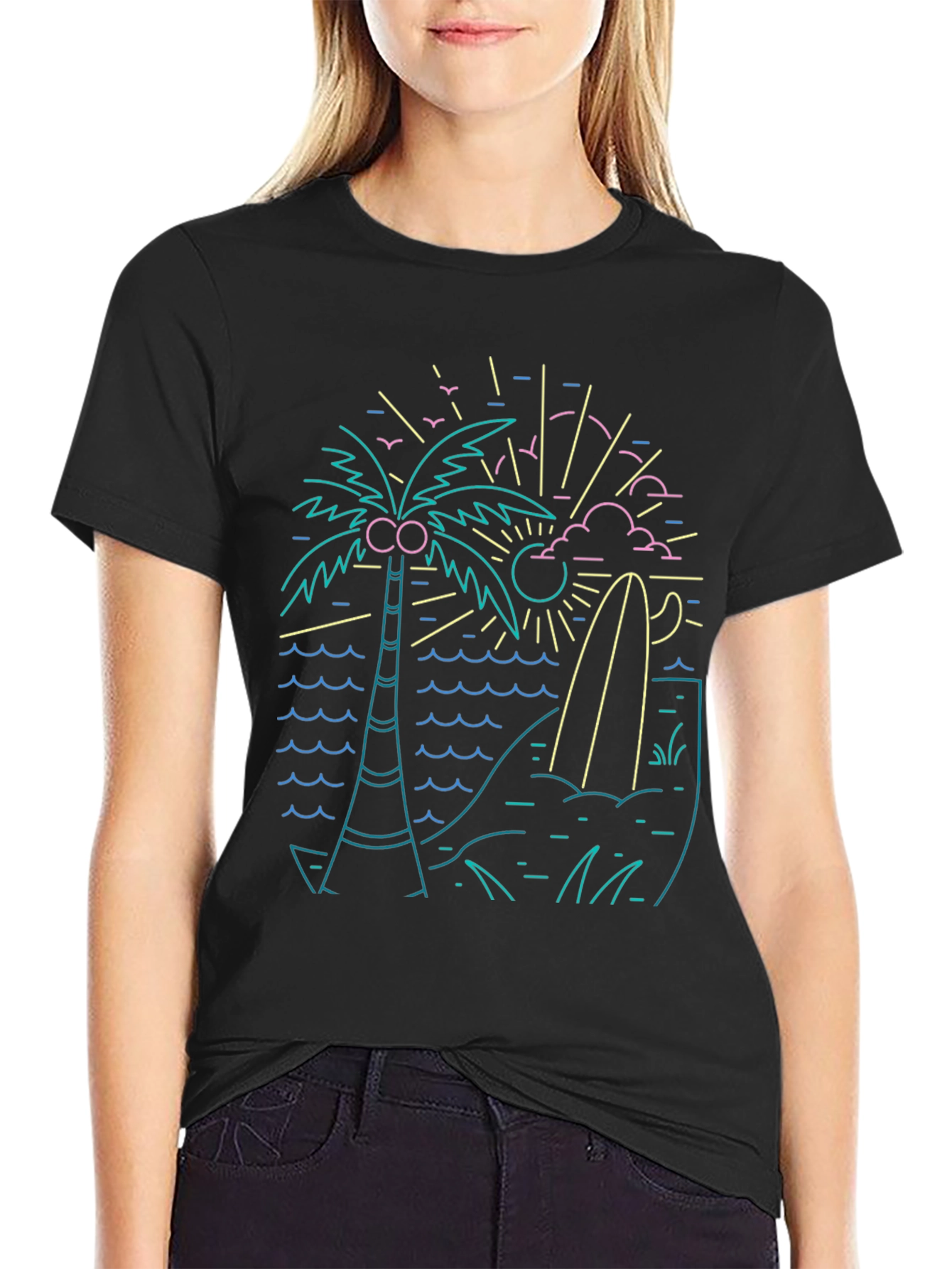 Retro Wave Graphic Tee - Black Cotton T-Shirt