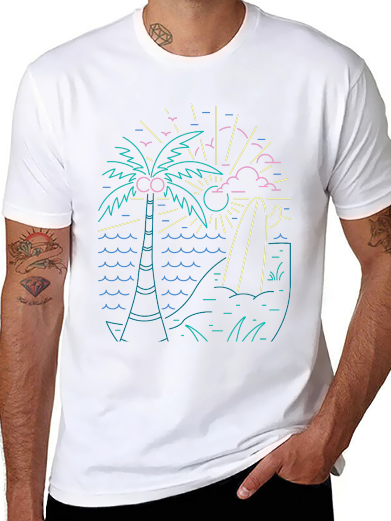 Retro Wave Graphic Tee - Black Cotton T-Shirt