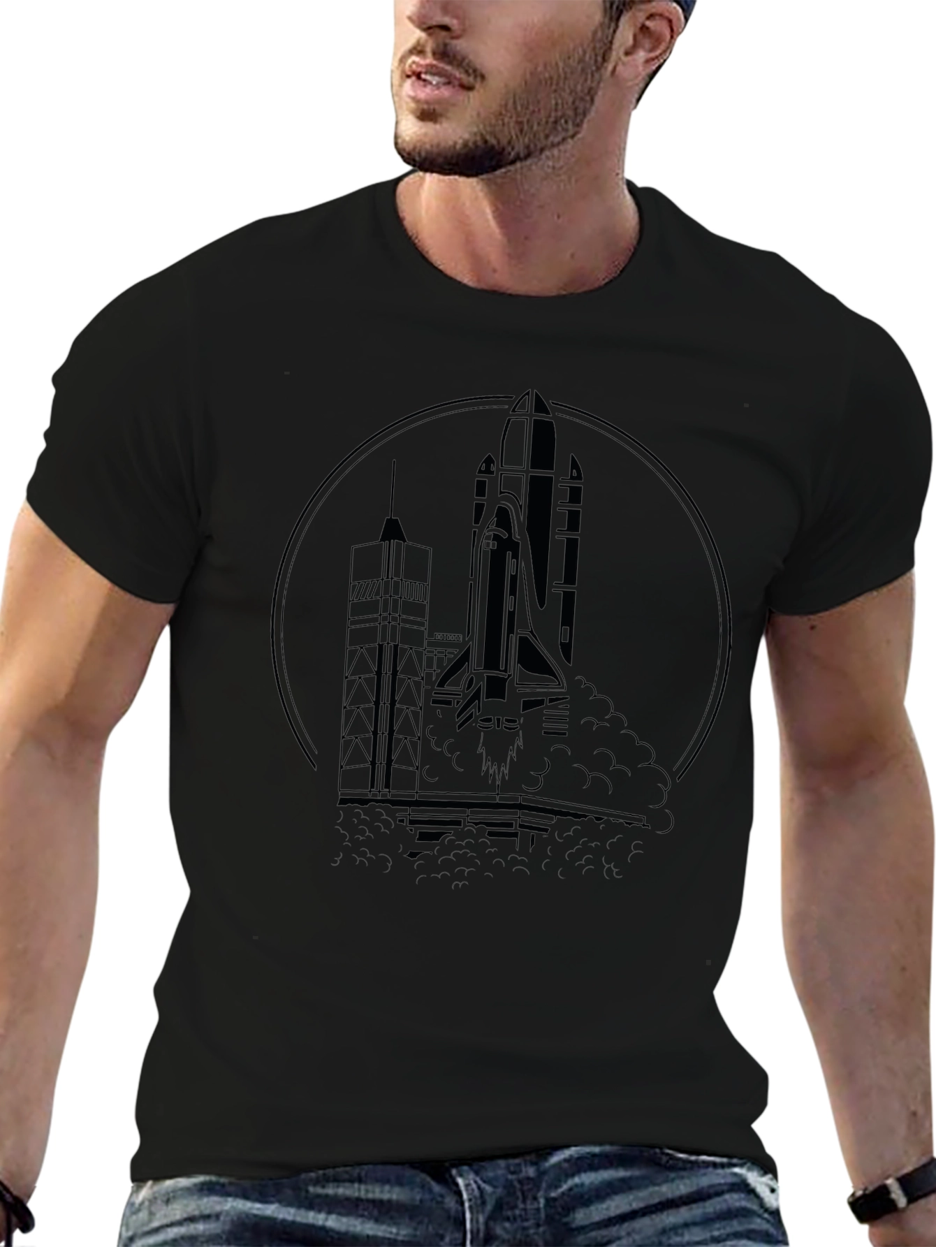Rocket Launch Graphic Black T-Shirt