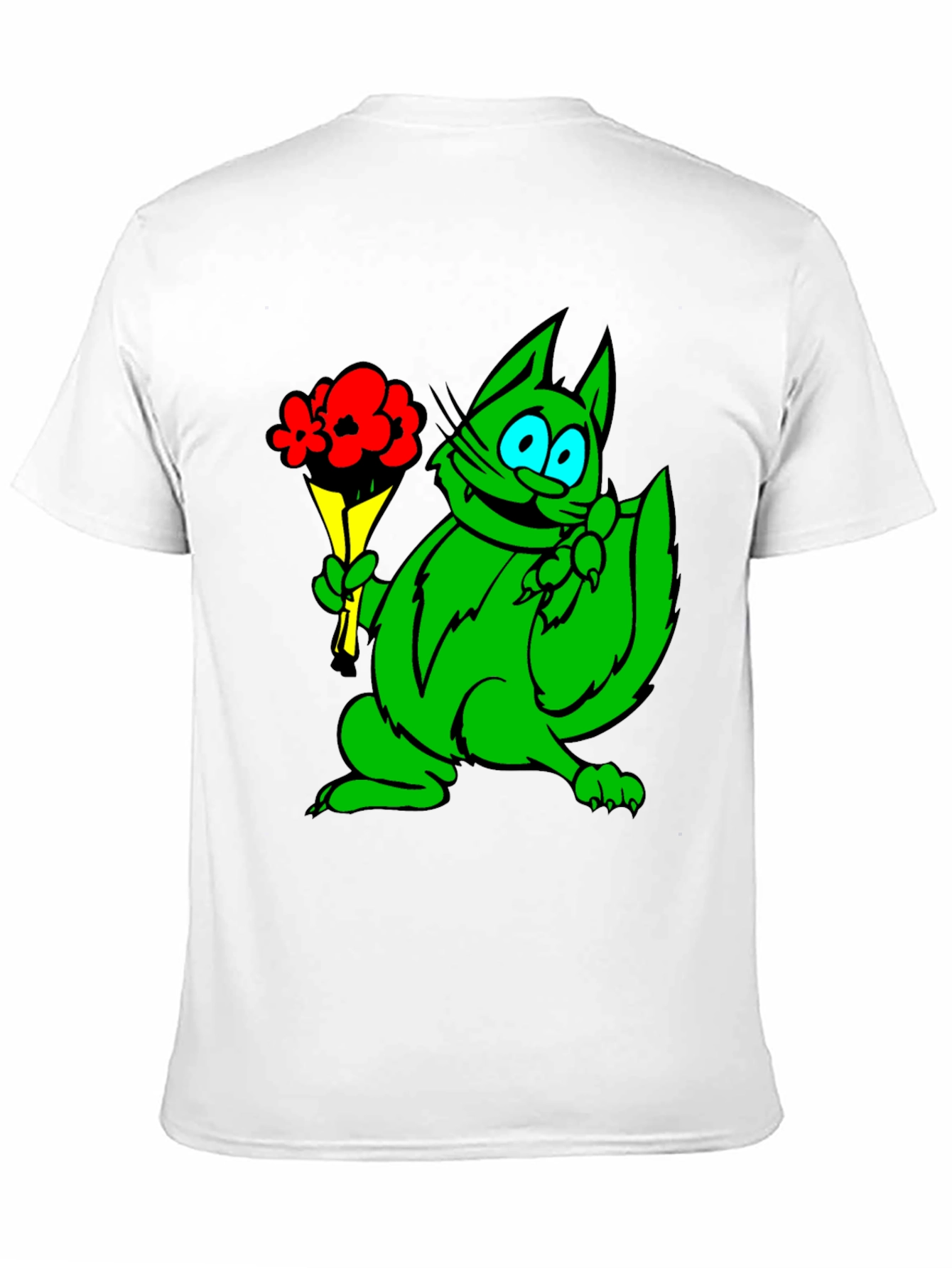 Green Cat Bouquet Black T-Shirt