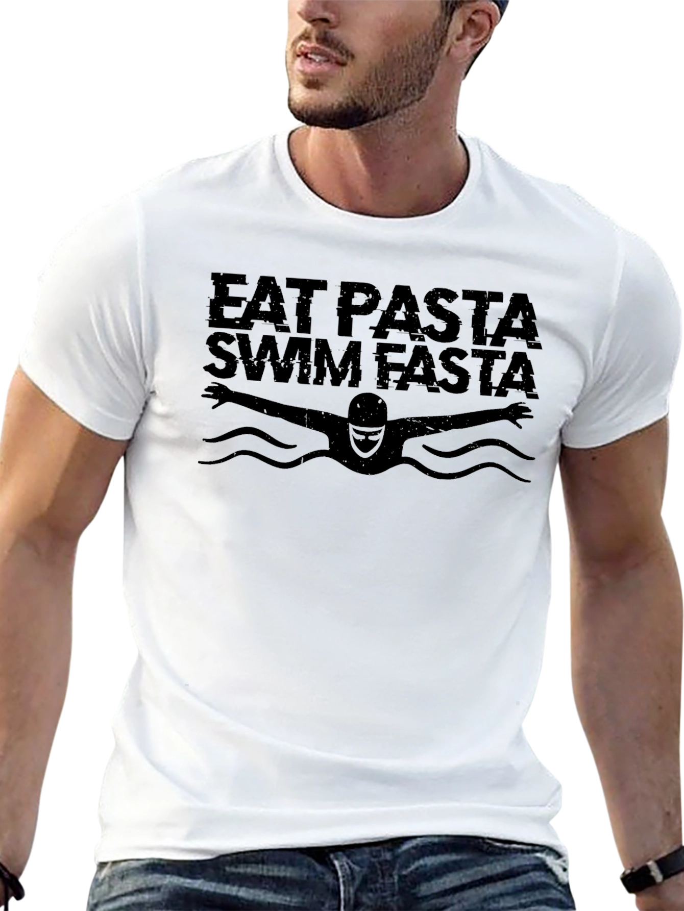 Eat Pasta Swim Fasta Black Graphic T-Shirt