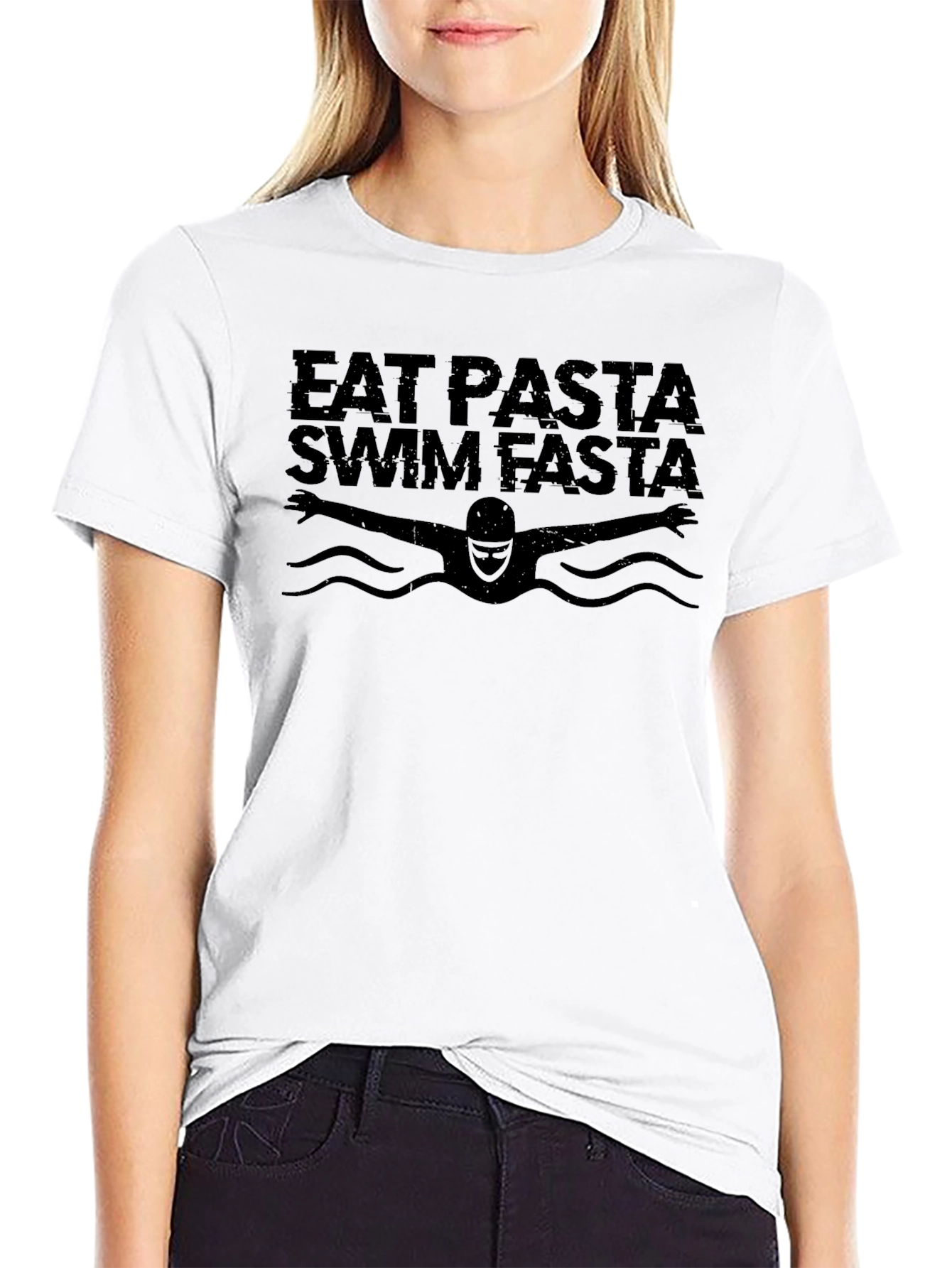Eat Pasta Swim Fasta Black Graphic T-Shirt