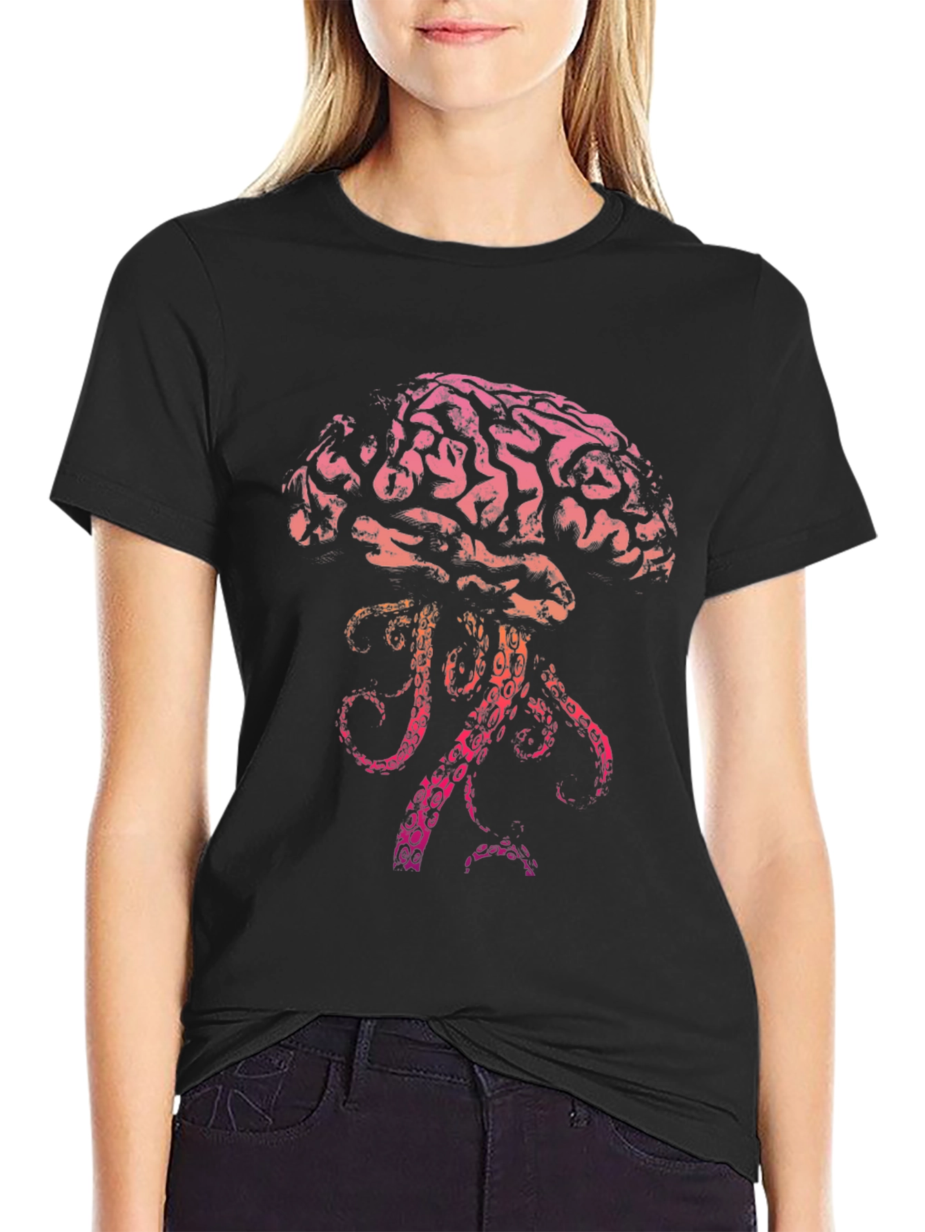 Brain-Jellyfish Graphic Black T-Shirt