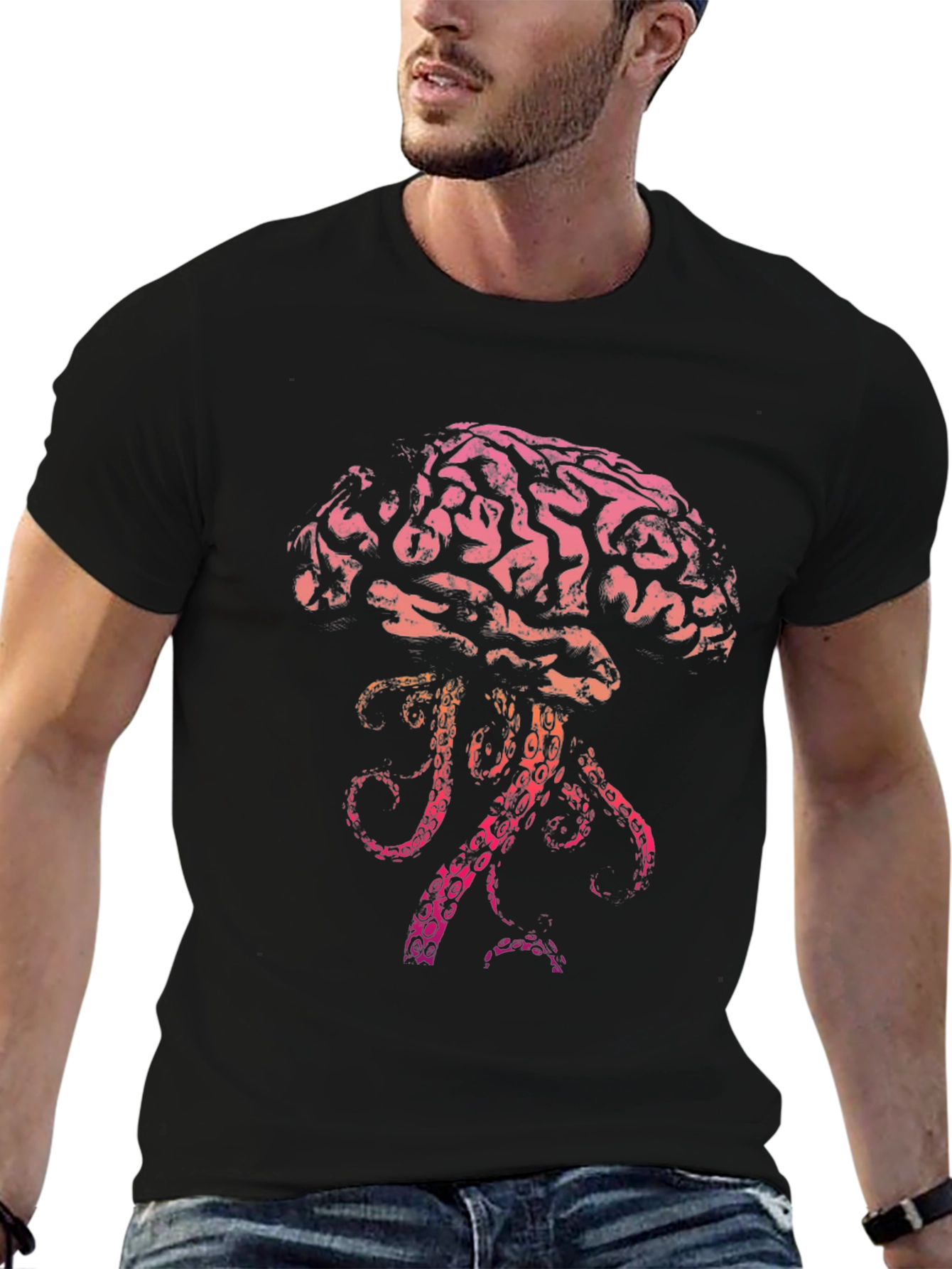 Brain-Jellyfish Graphic Black T-Shirt