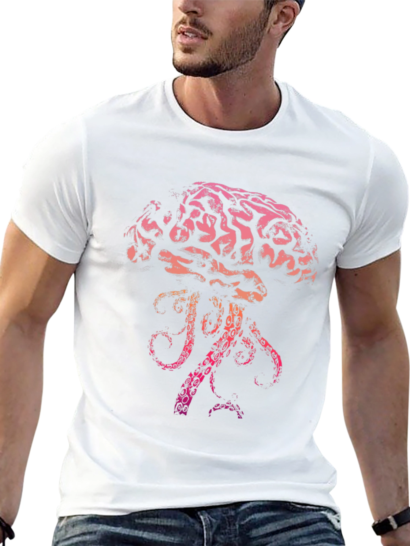 Brain-Jellyfish Graphic Black T-Shirt