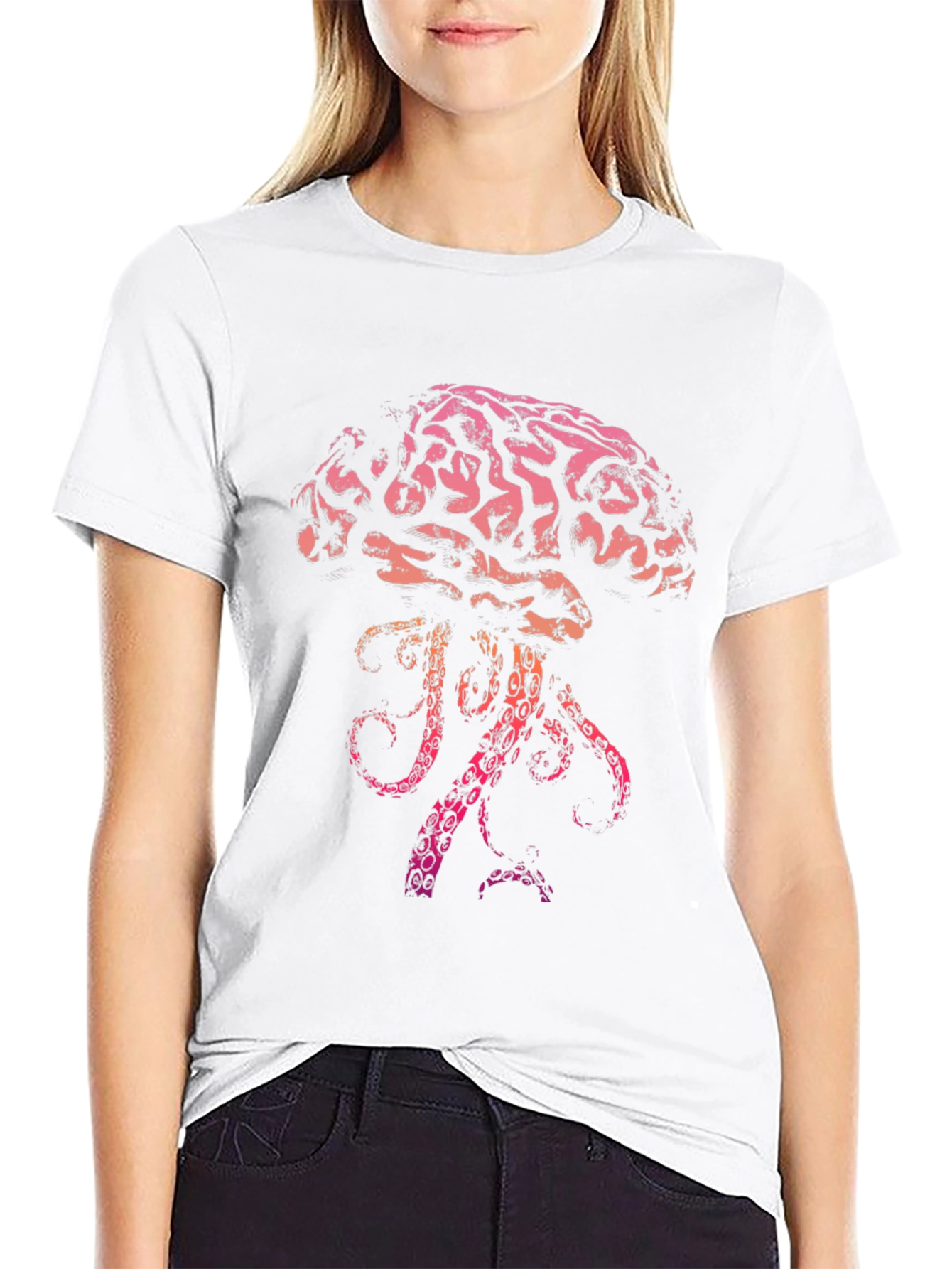 Brain-Jellyfish Graphic Black T-Shirt