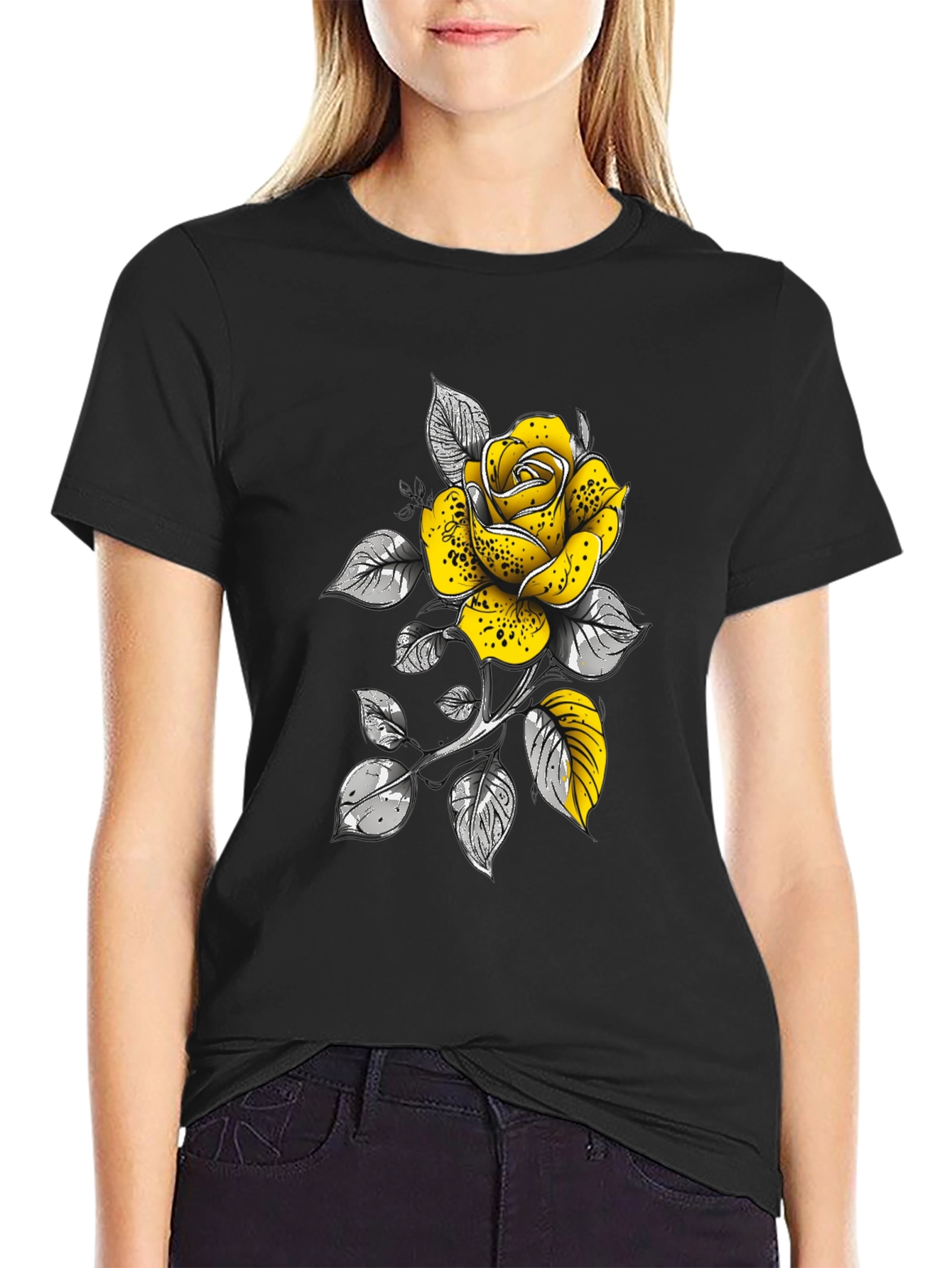 Rose Graphic T-Shirt - Stylish Black Tee