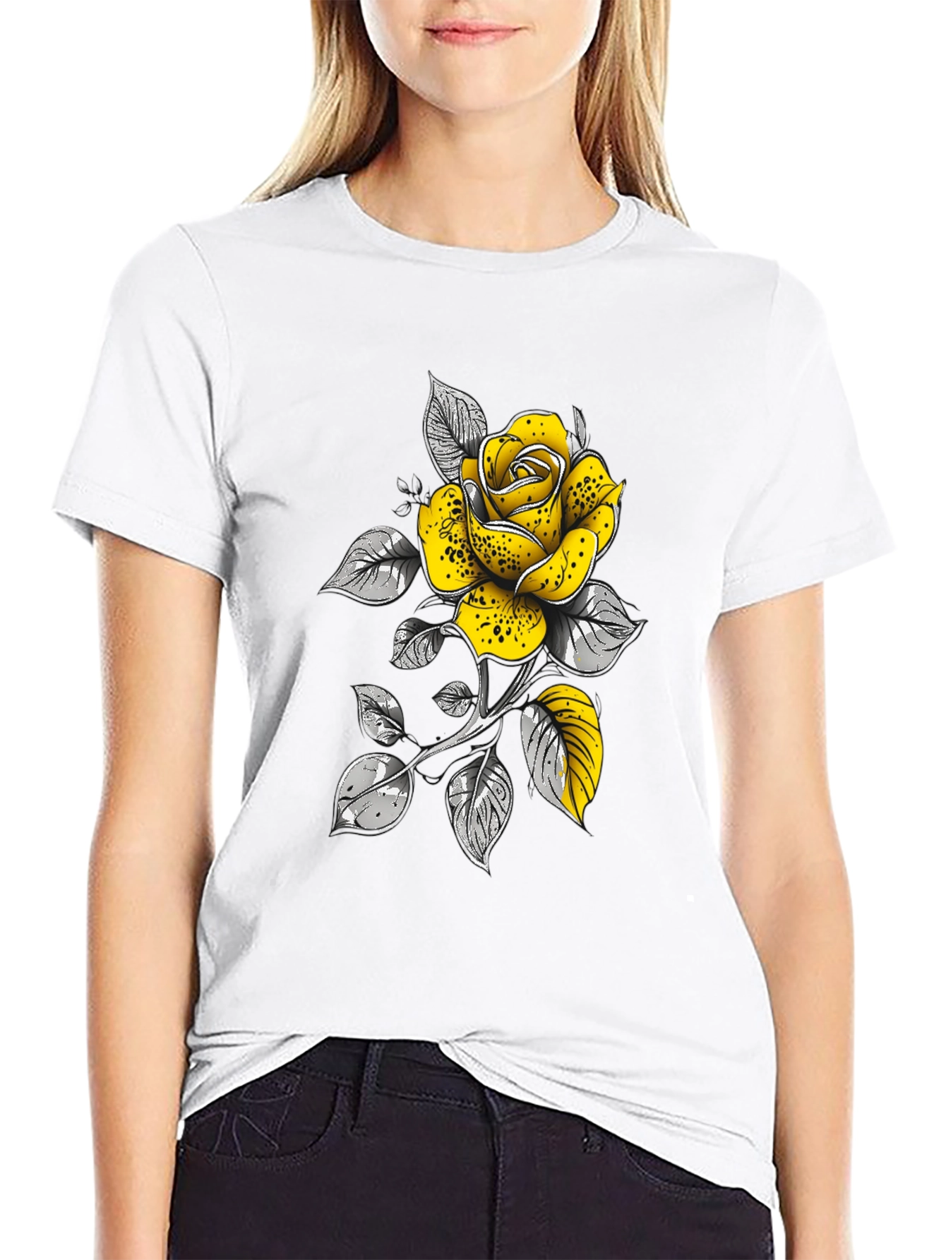 Rose Graphic T-Shirt - Stylish Black Tee