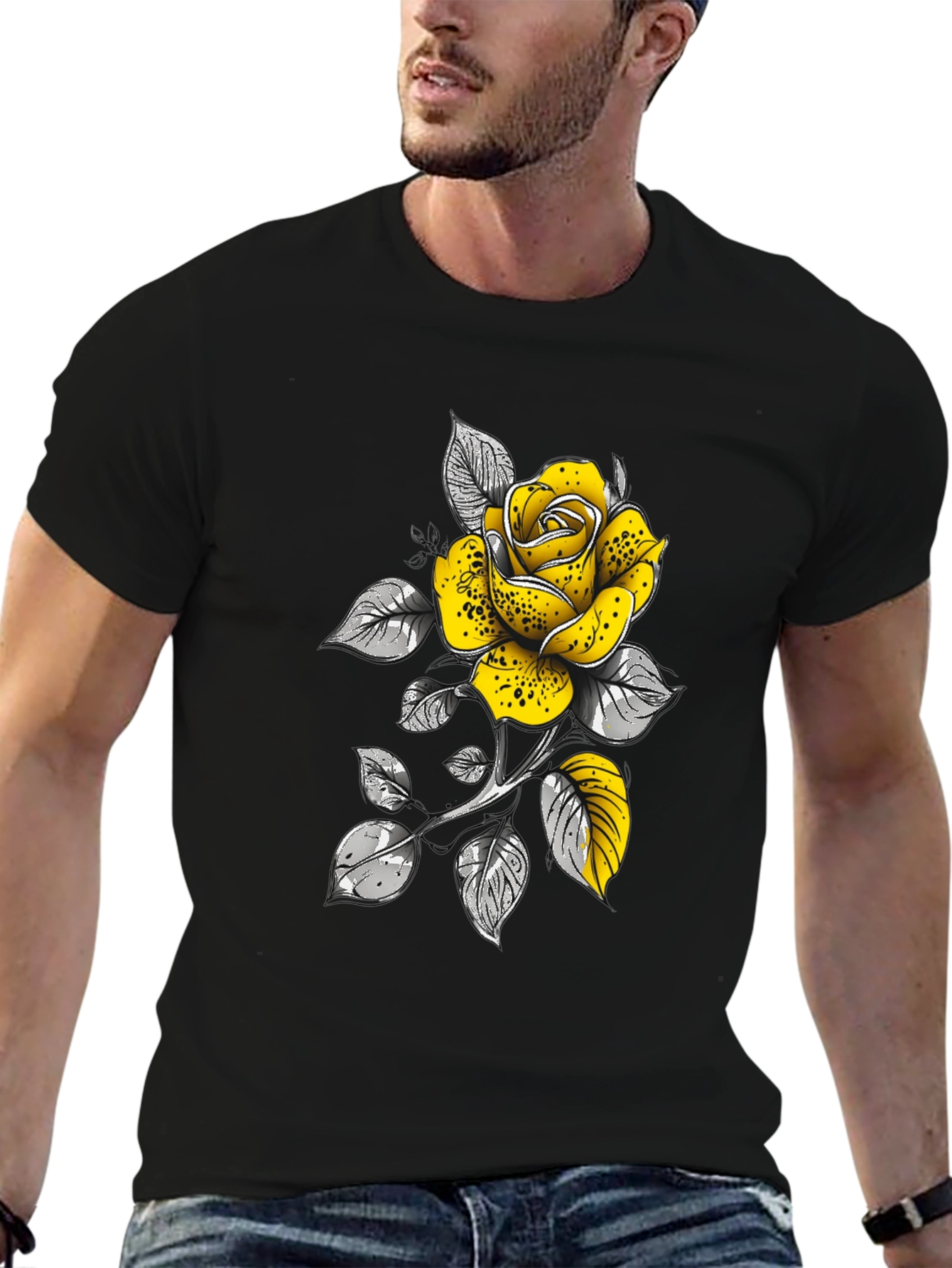 Rose Graphic T-Shirt - Stylish Black Tee