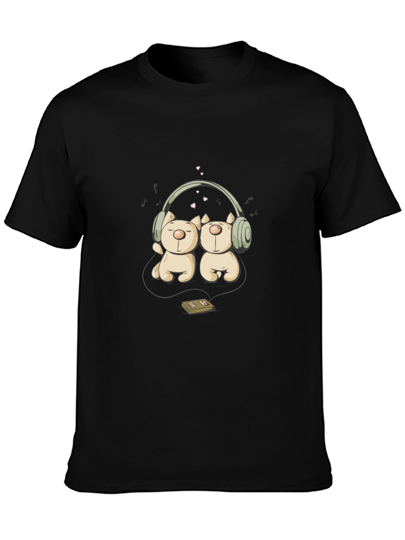 Cute Bear Couple Headphones Graphic Tee