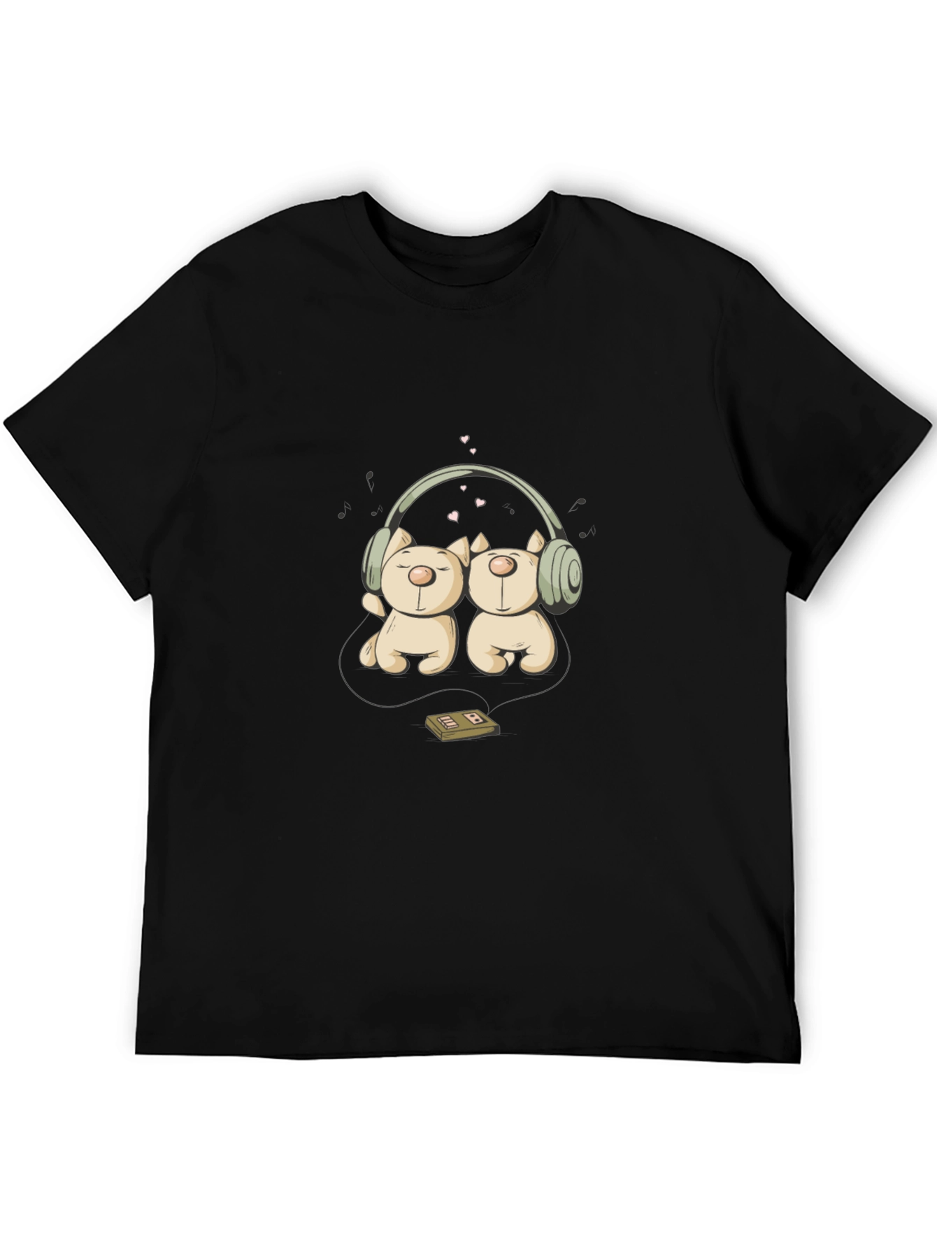 Cute Bear Couple Headphones Graphic Tee
