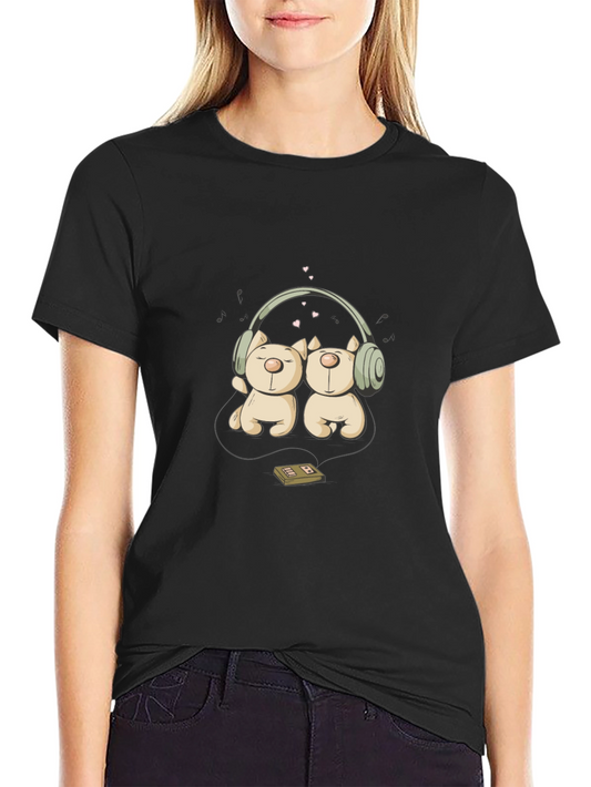 Cute Bear Couple Headphones Graphic Tee