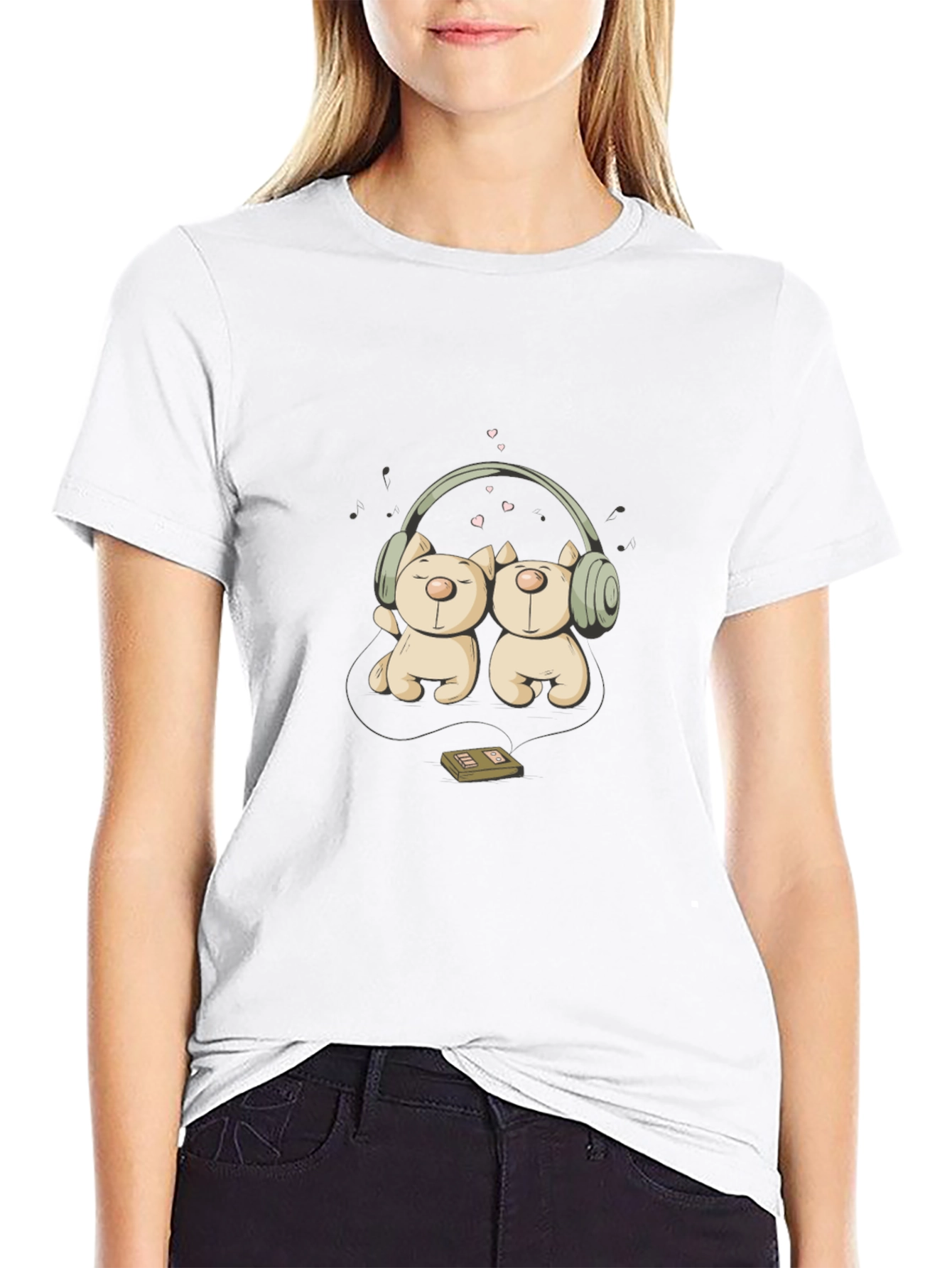 Cute Bear Couple Headphones Graphic Tee