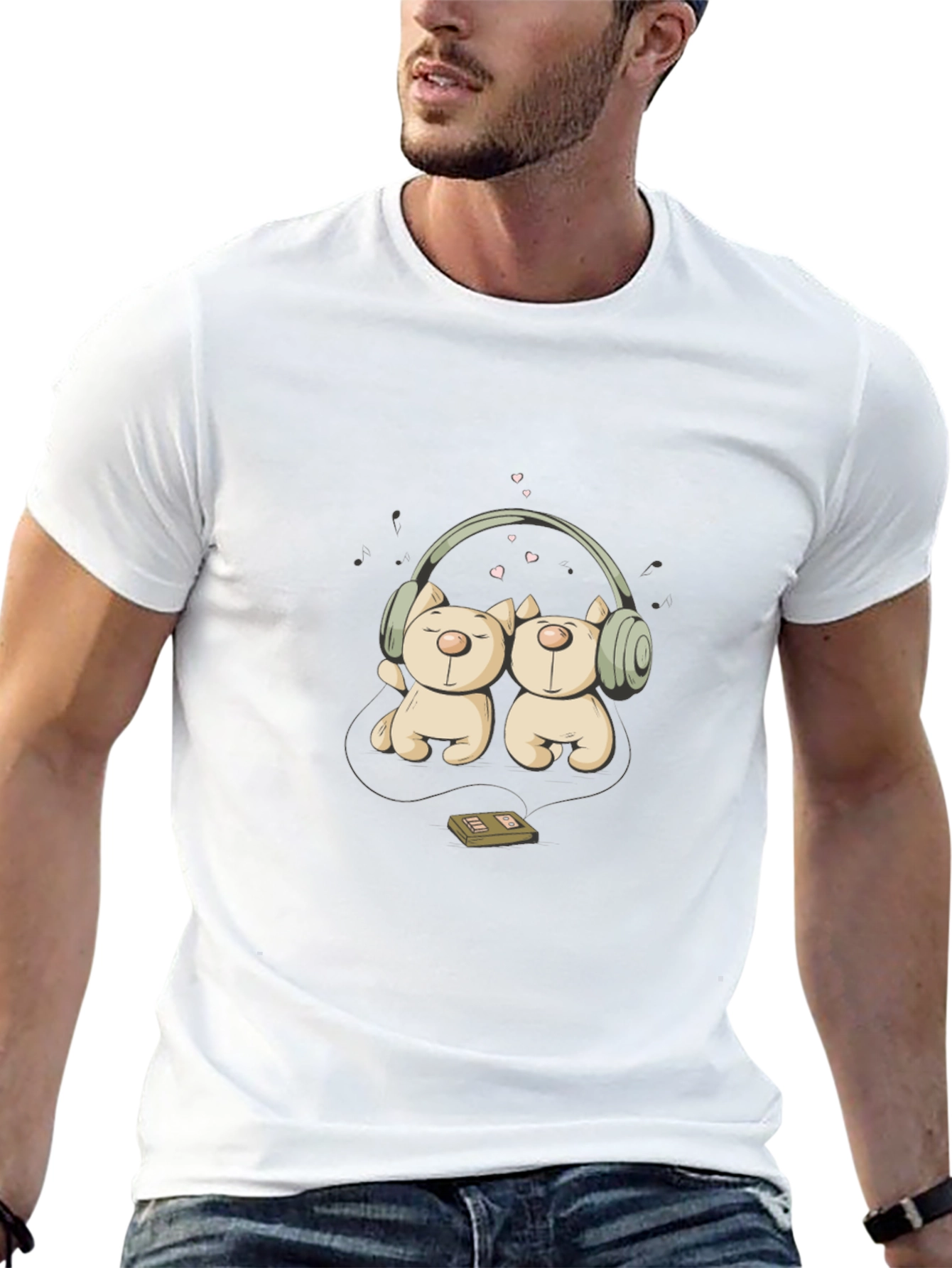 Cute Bear Couple Headphones Graphic Tee