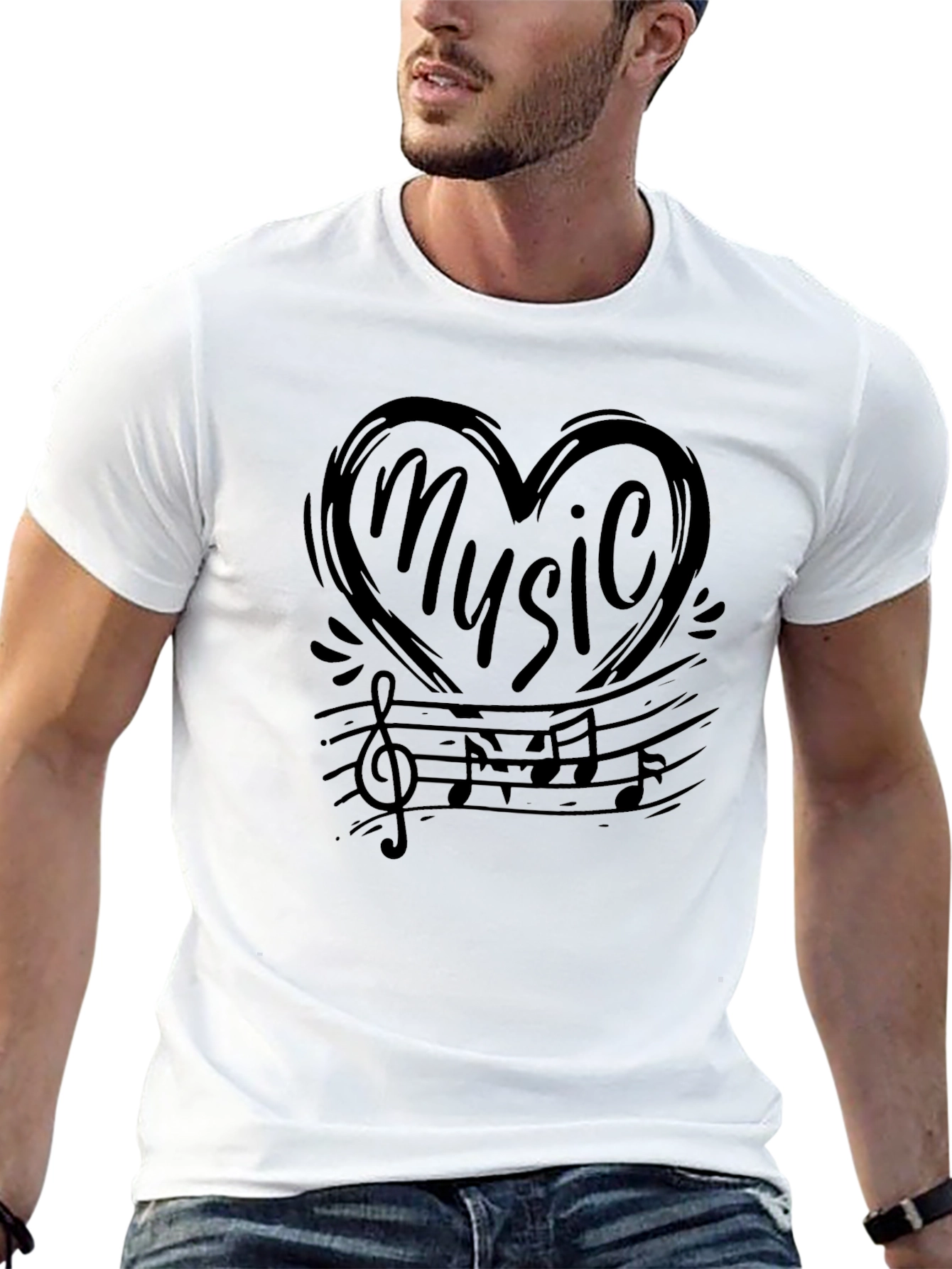 Music Heartbeat Graphic T-Shirt - Black
