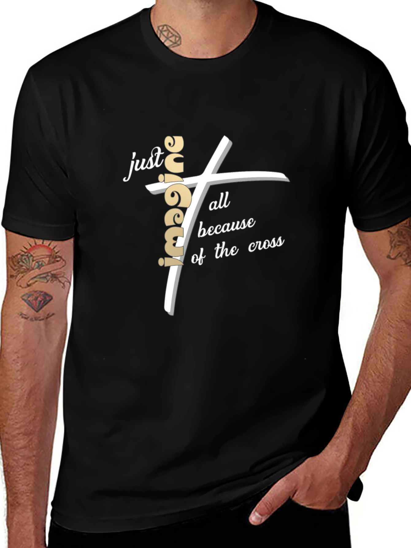 Imagine All Because of the Cross Black T-Shirt