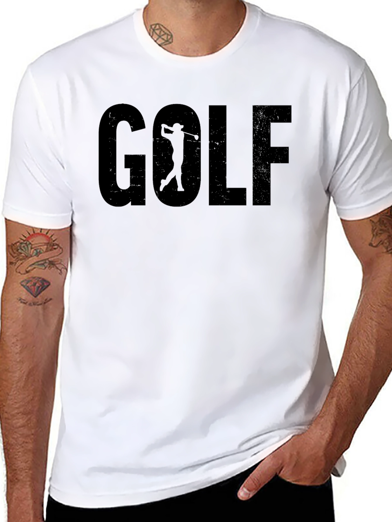 Golf Graphic Tee - Solid Black Crew Neck Shirt