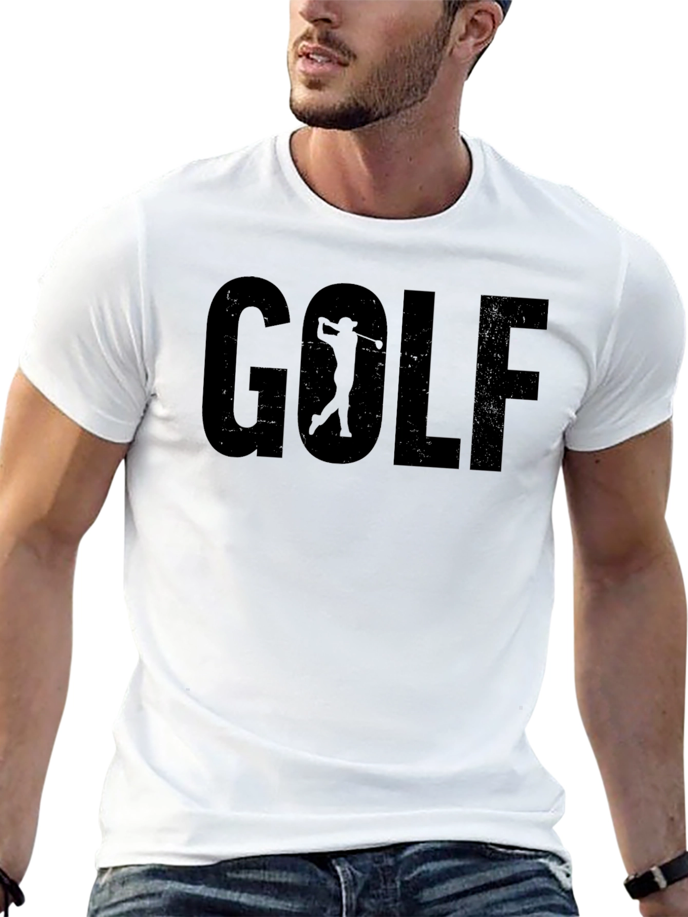 Golf Graphic Tee - Solid Black Crew Neck Shirt
