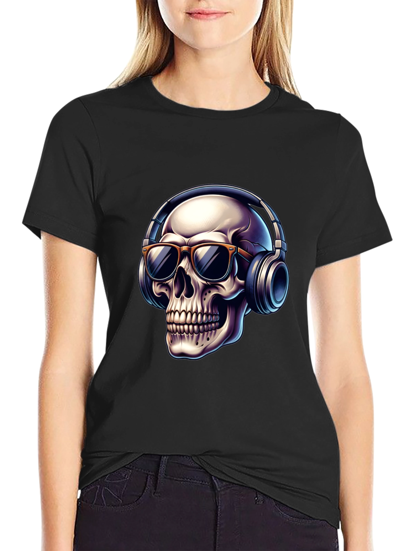 Skull with Headphones Graphic T-Shirt - Cool Design