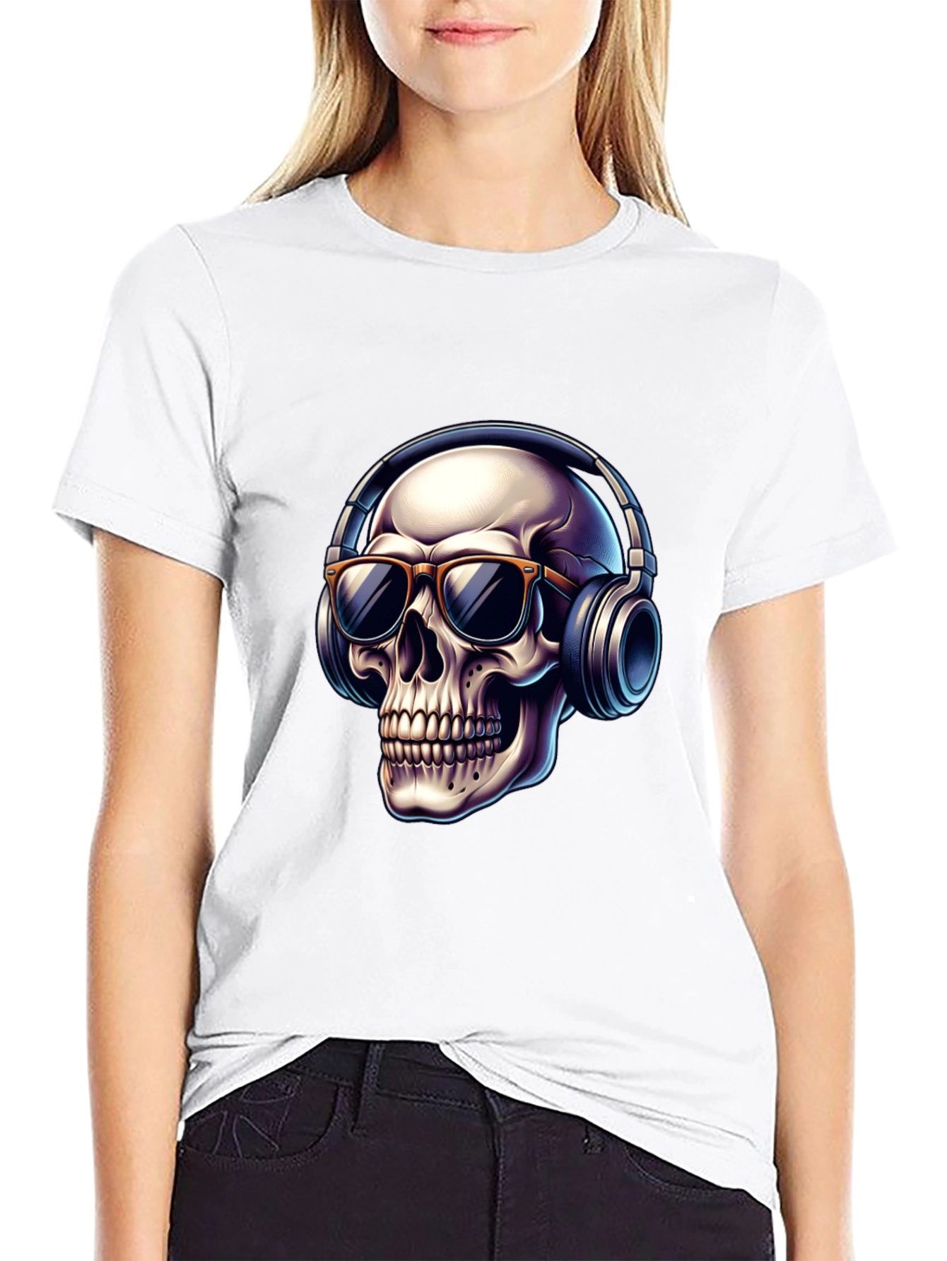 Skull with Headphones Graphic T-Shirt - Cool Design