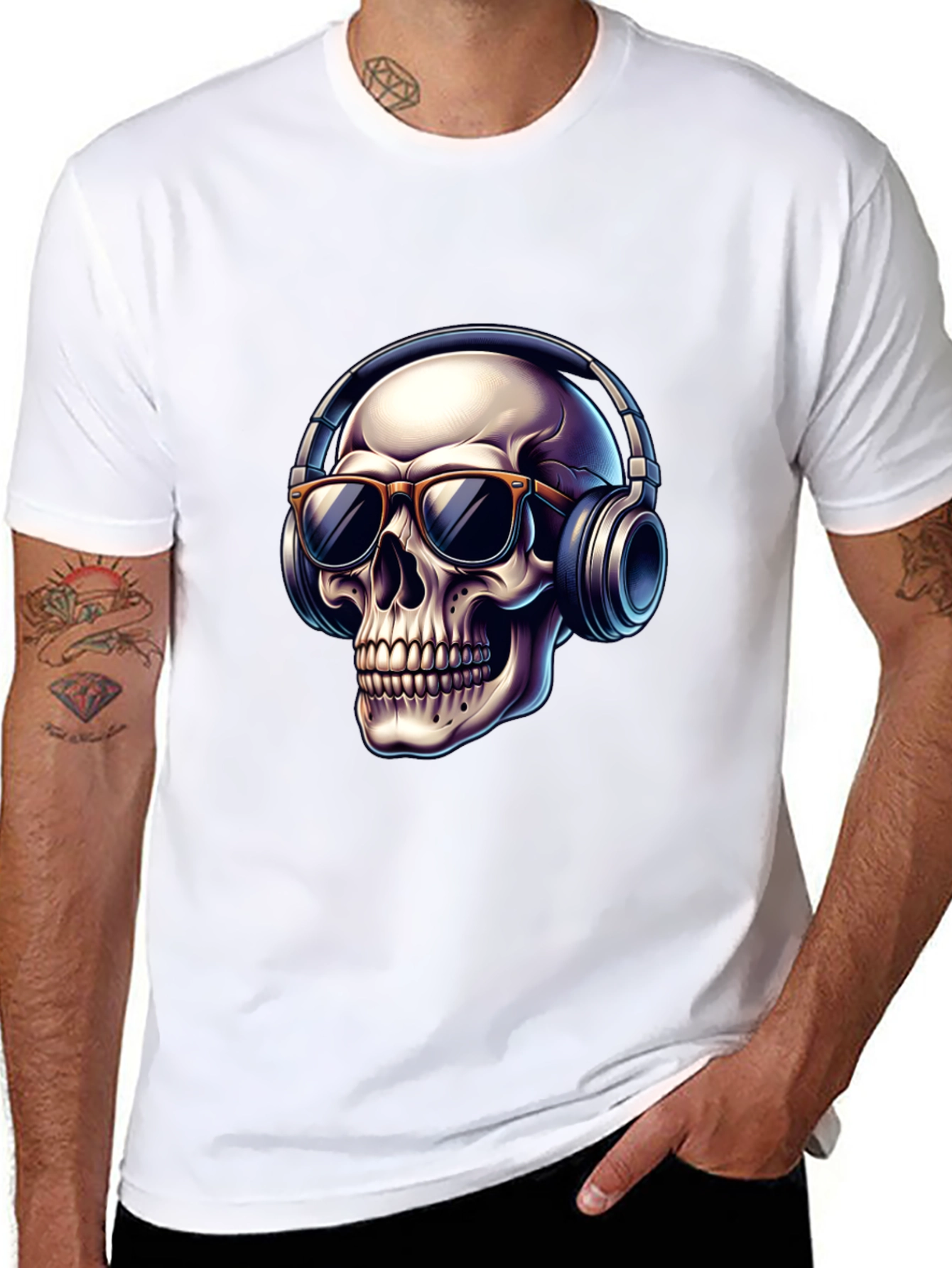 Skull with Headphones Graphic T-Shirt - Cool Design