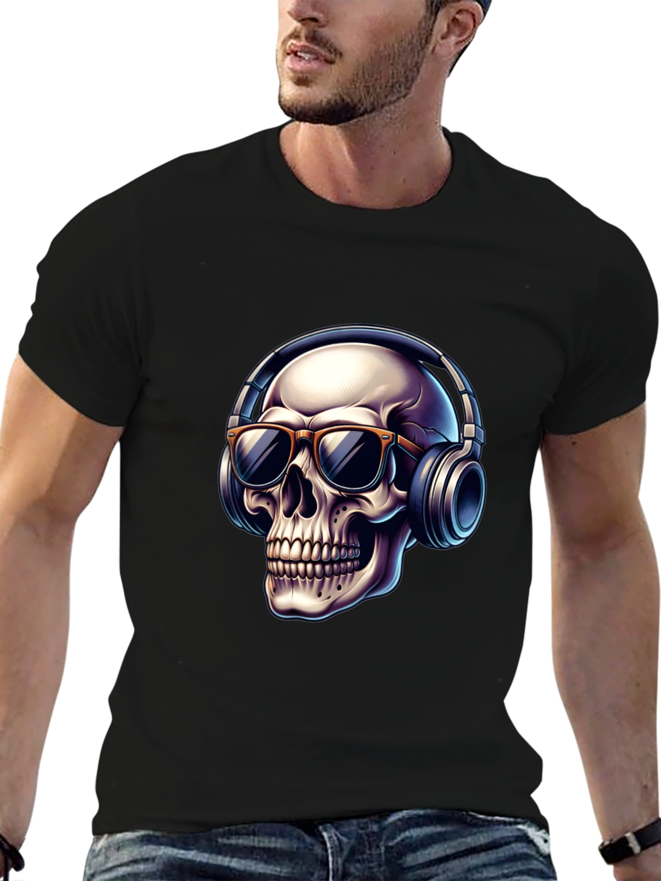 Skull with Headphones Graphic T-Shirt - Cool Design