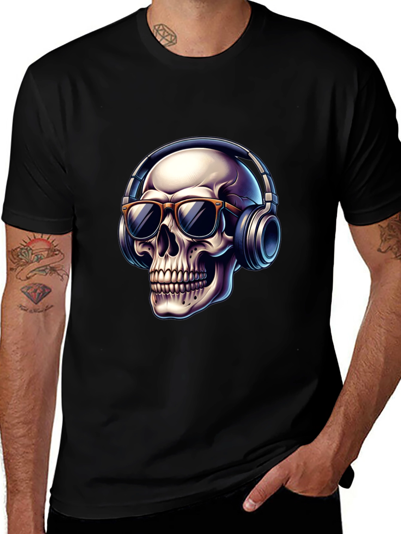 Skull with Headphones Graphic T-Shirt - Cool Design