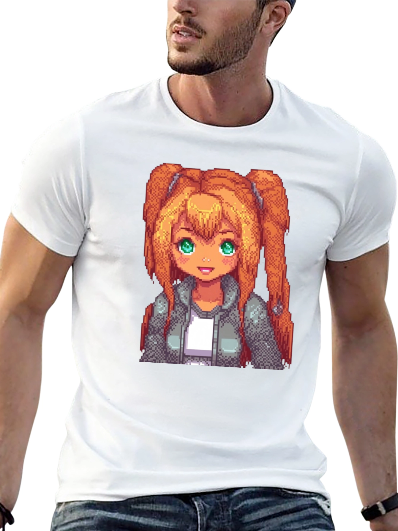 Pixel Anime Girl Graphic Tee - Black