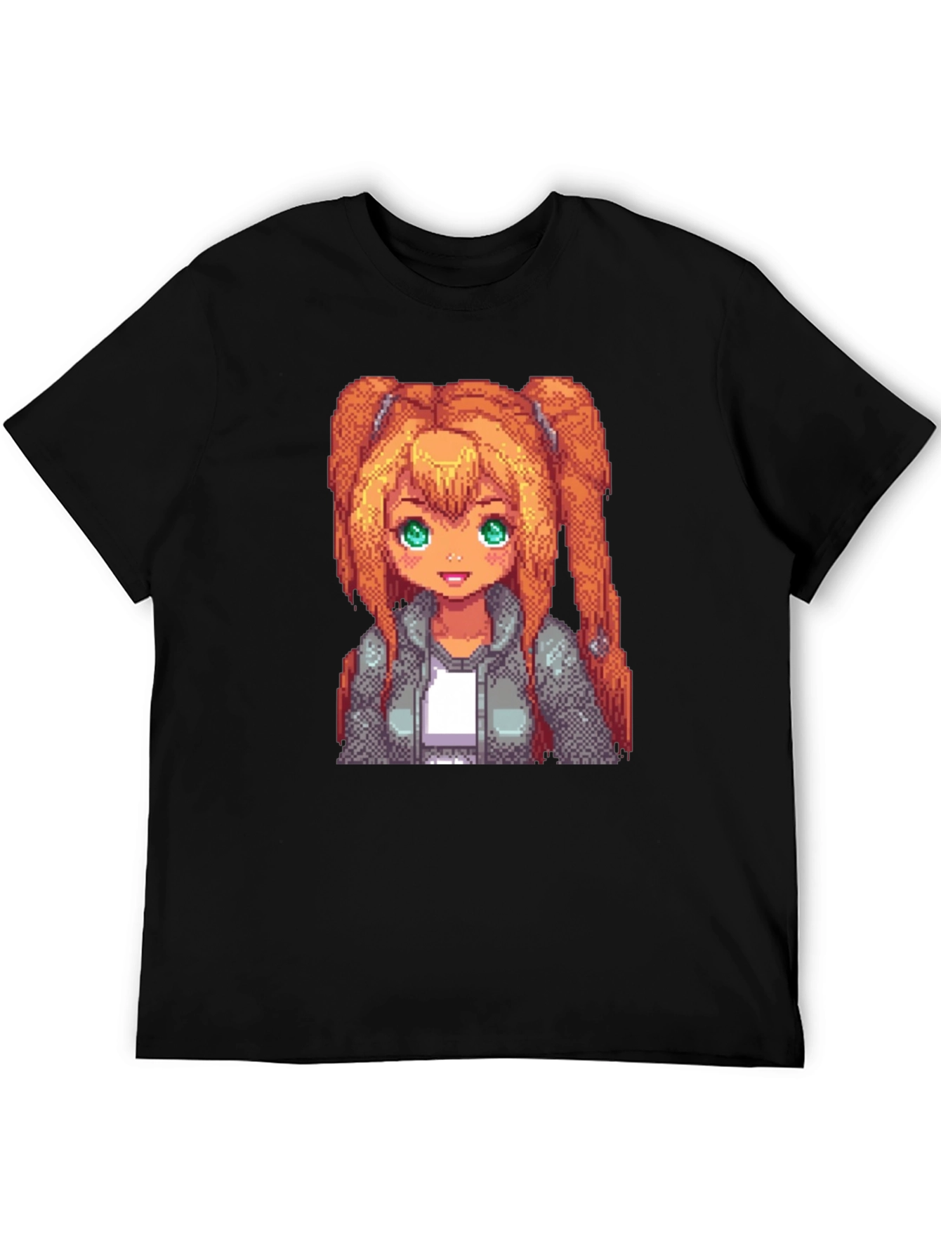 Pixel Anime Girl Graphic Tee - Black