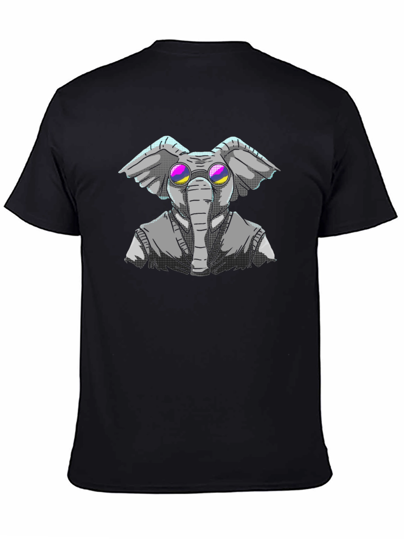 Elephant with Glasses Graphic Tee - Black