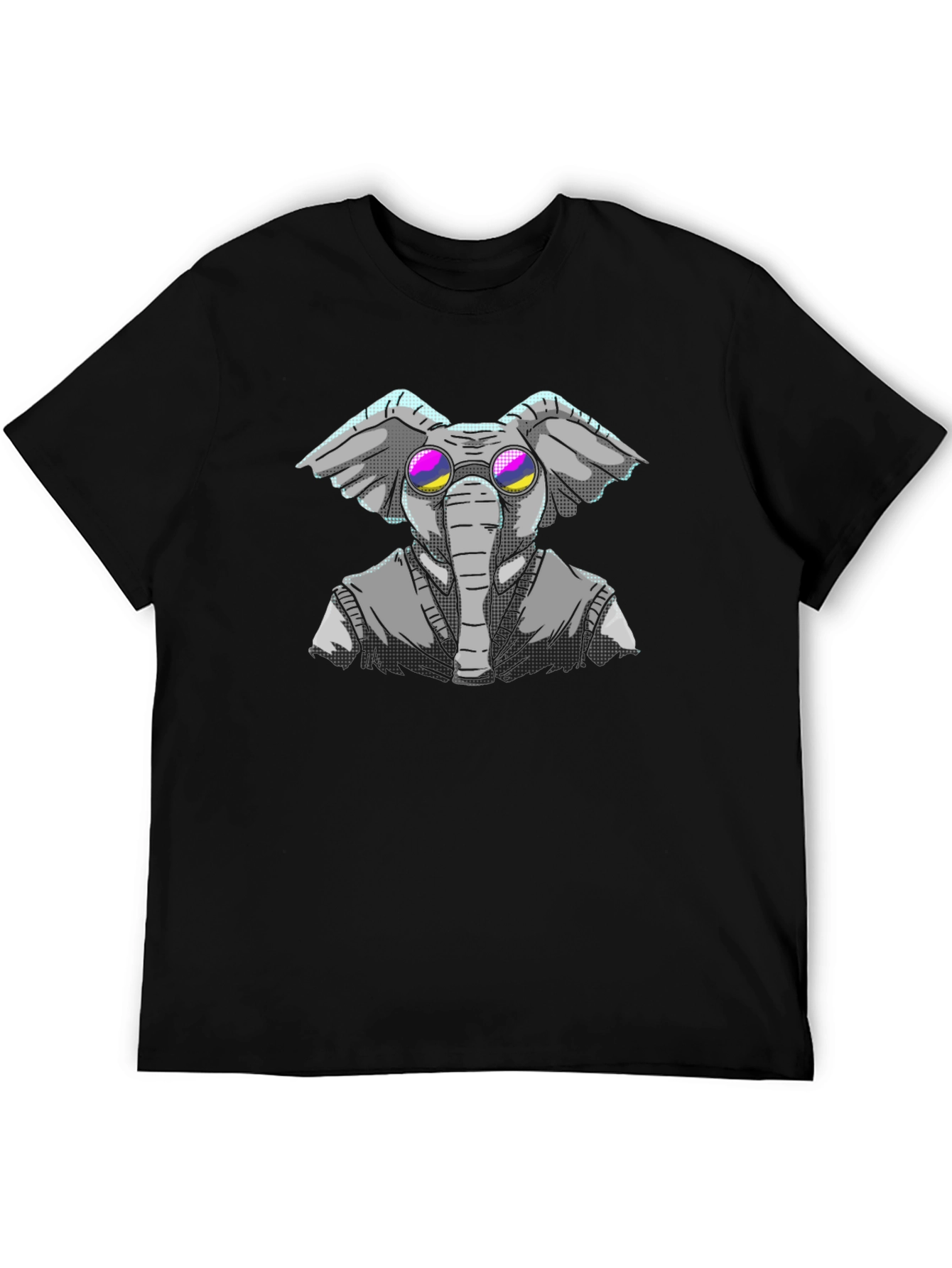 Elephant with Glasses Graphic Tee - Black