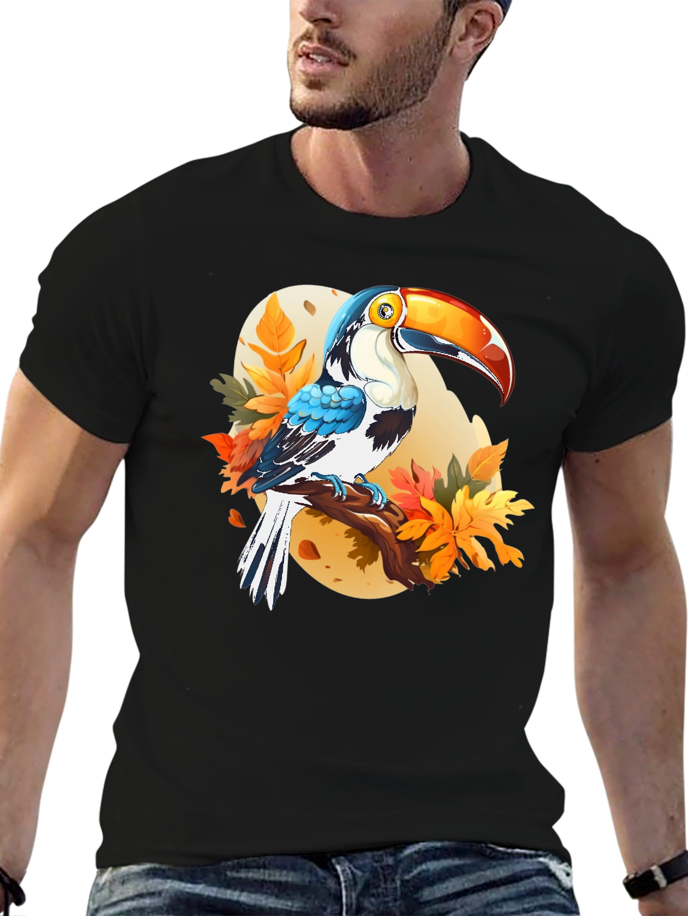 Toucan Graphic Print Black T-Shirt