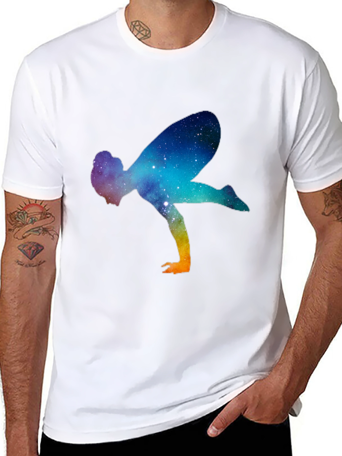 Galaxy Yoga Pose Mens Black T-Shirt