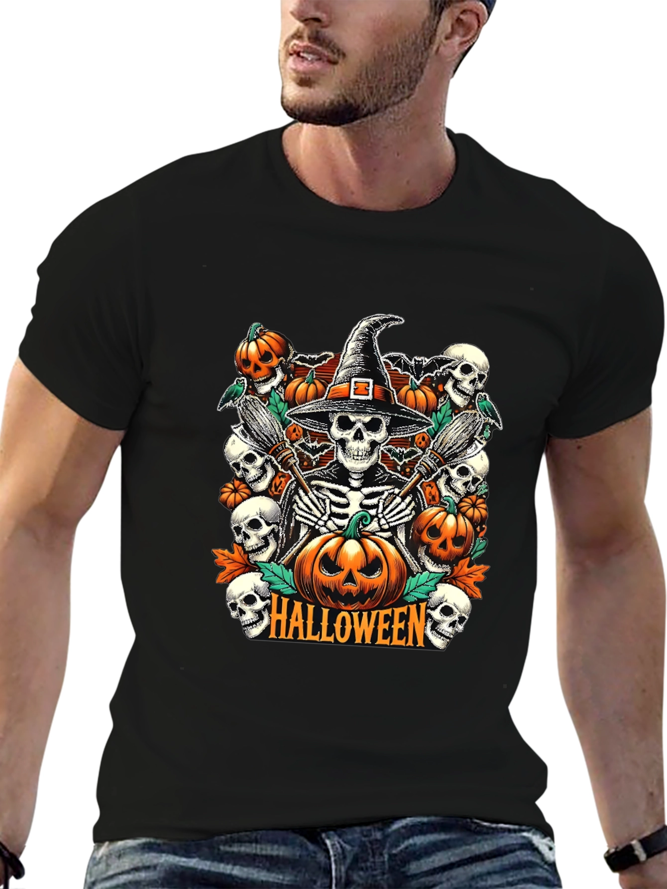 Halloween Skeleton Witch Graphic Tee