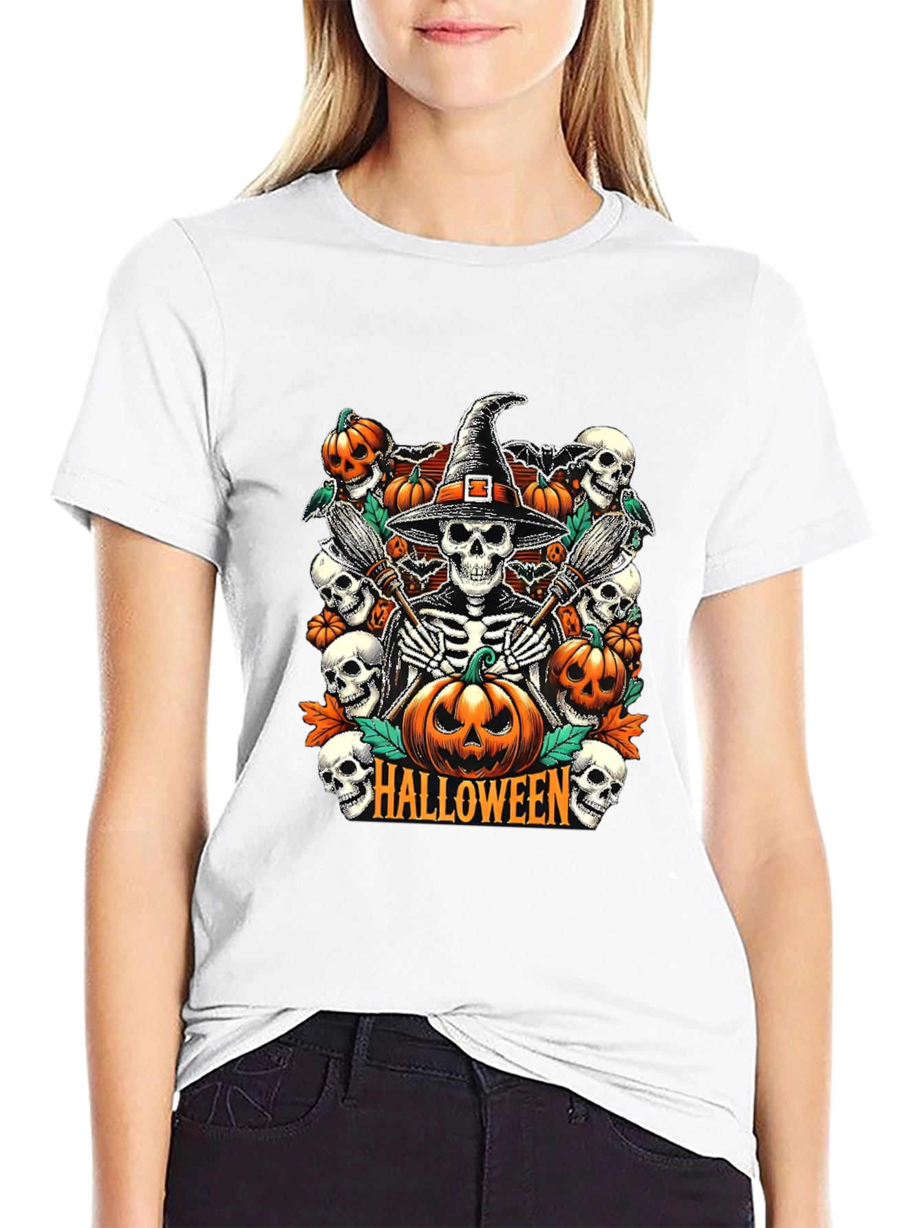 Halloween Skeleton Witch Graphic Tee