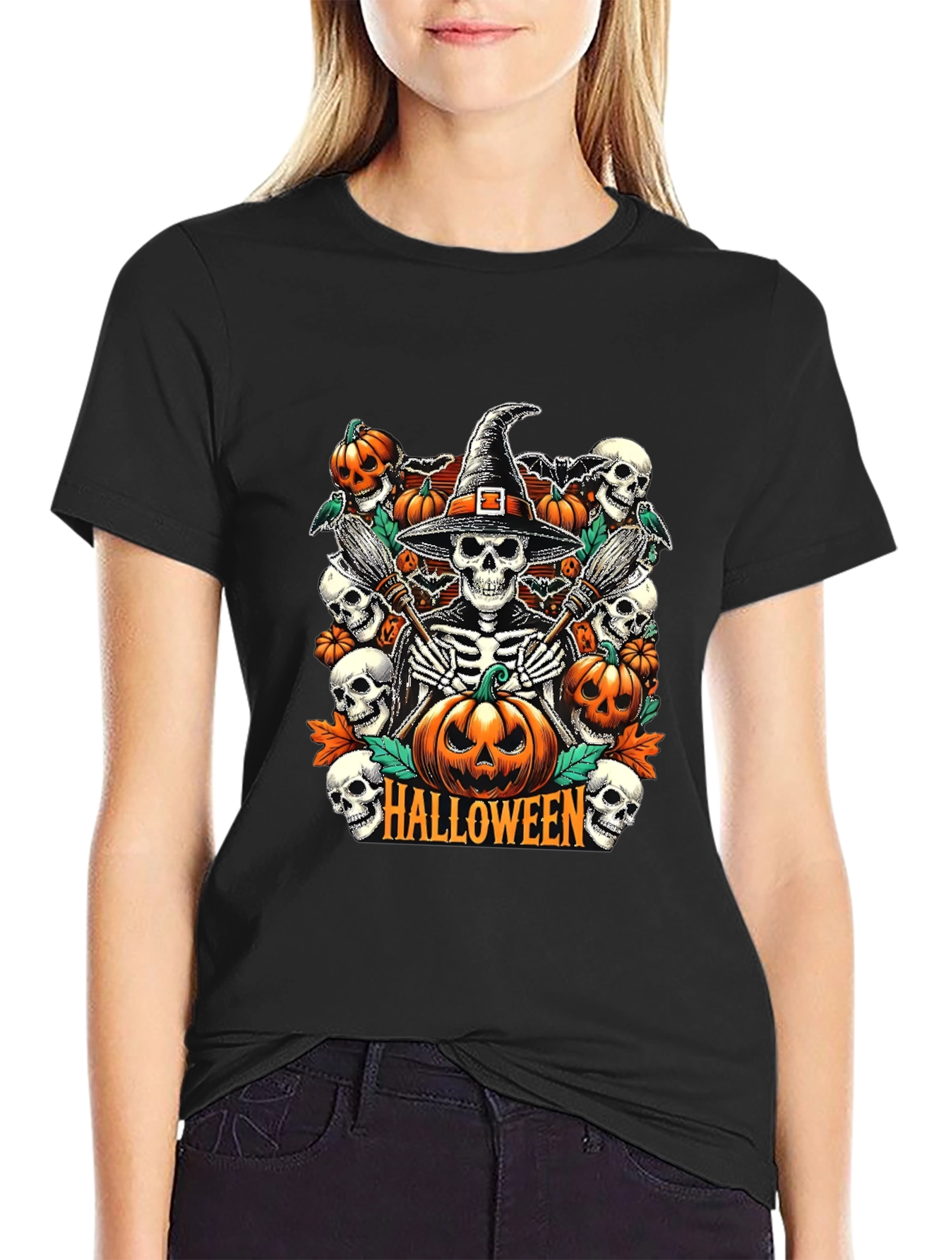 Halloween Skeleton Witch Graphic Tee