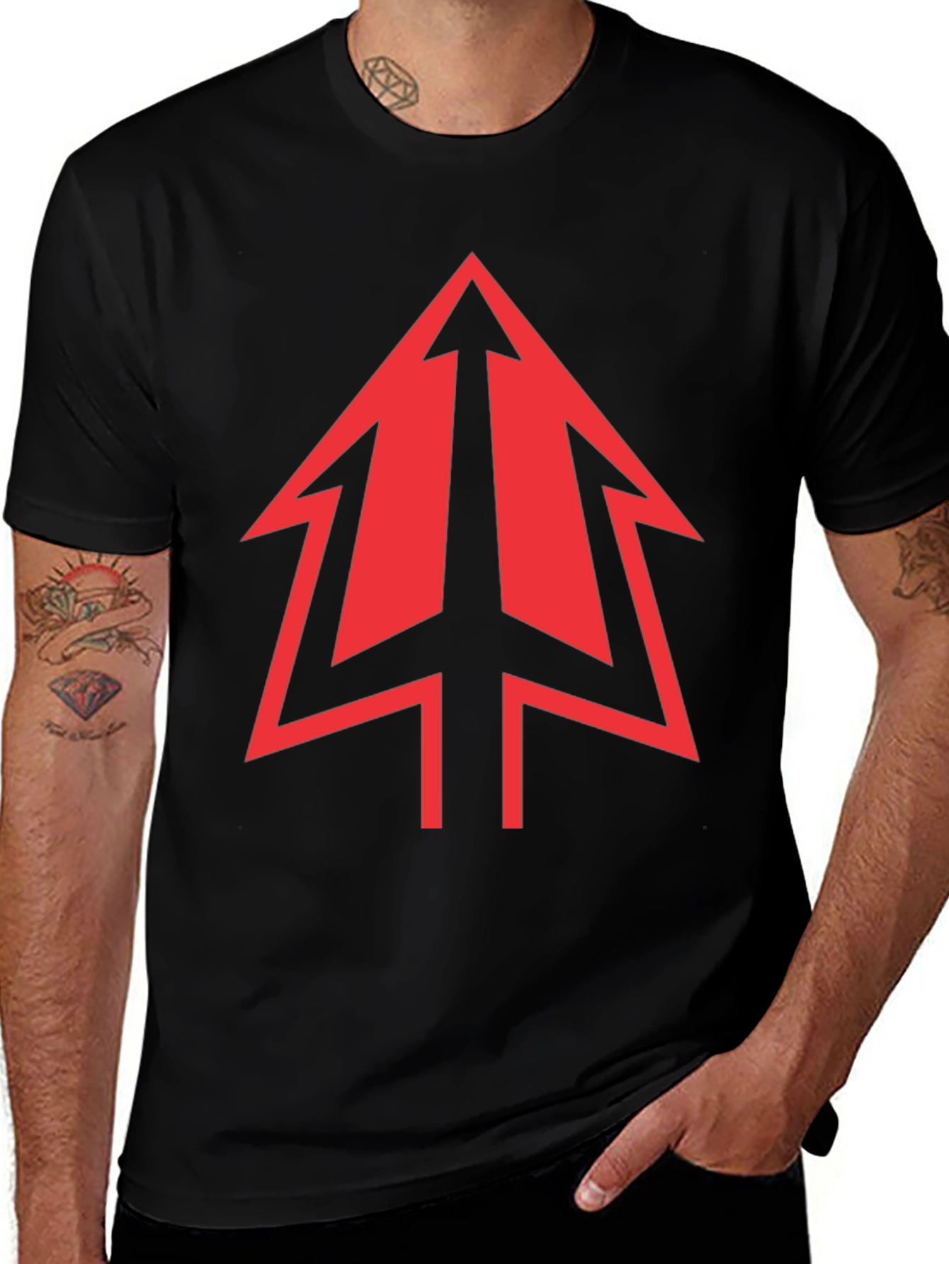 Bold Red Arrow Graphic Black T-Shirt