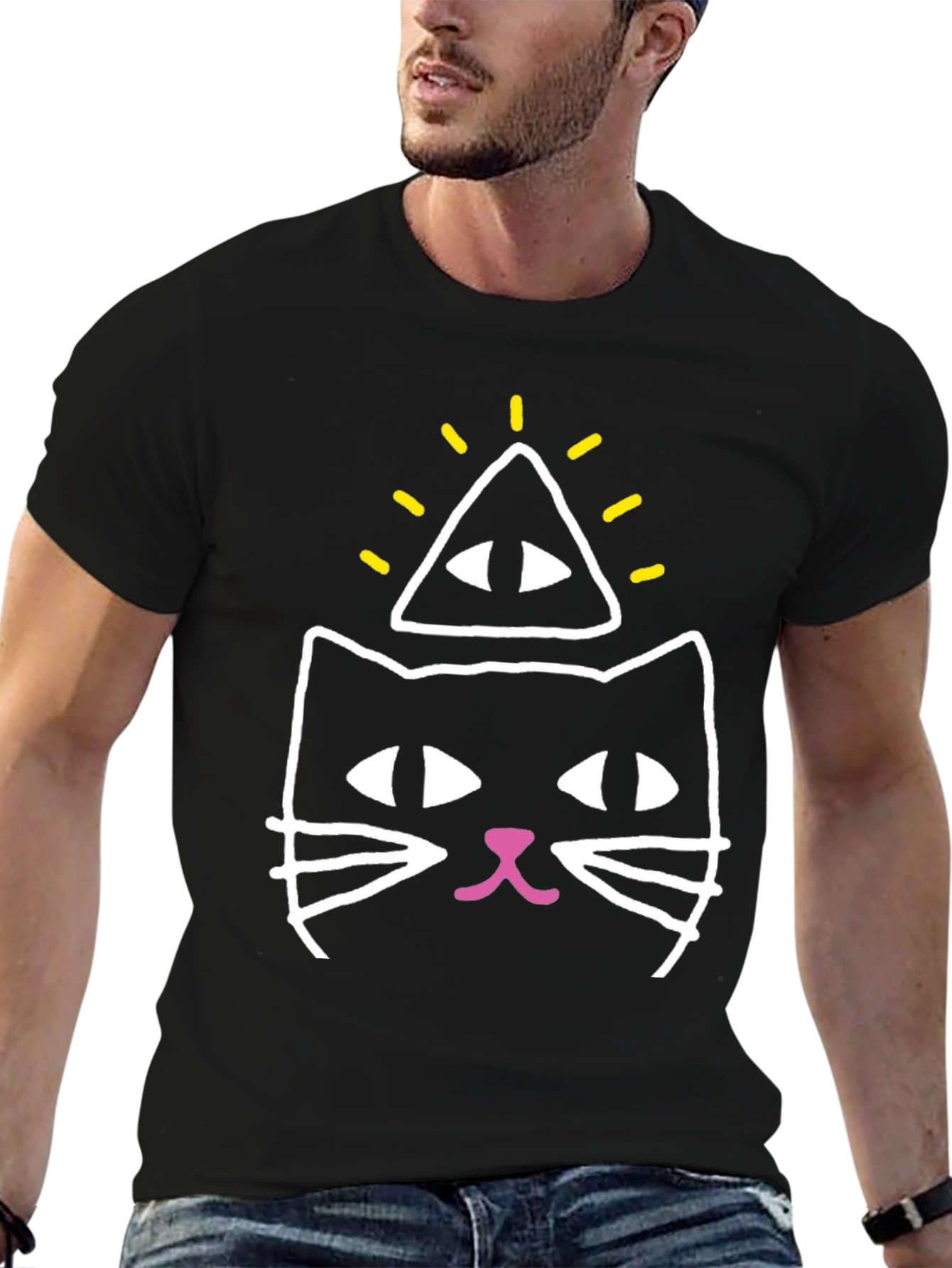 Illuminati Cat Graphic Tee - Black Cotton Blend