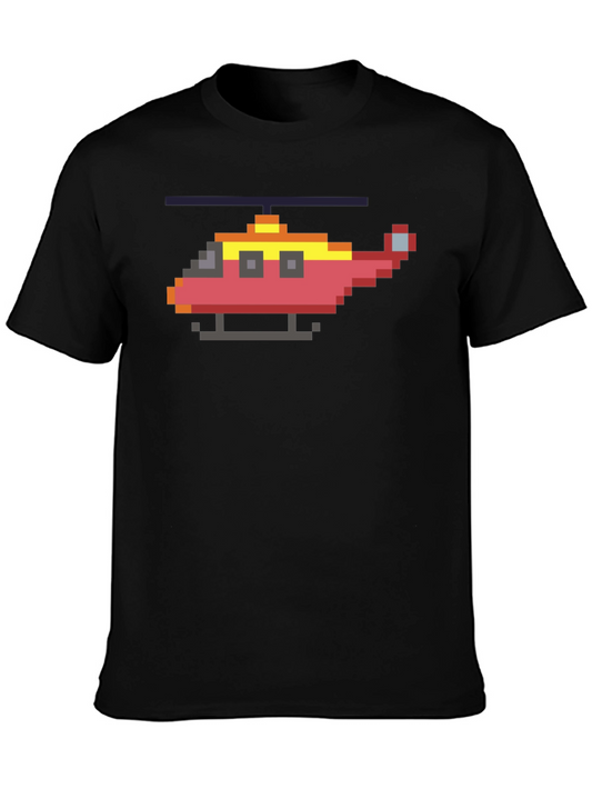 Pixel Helicopter Graphic Tee - Gamer Style Shirt