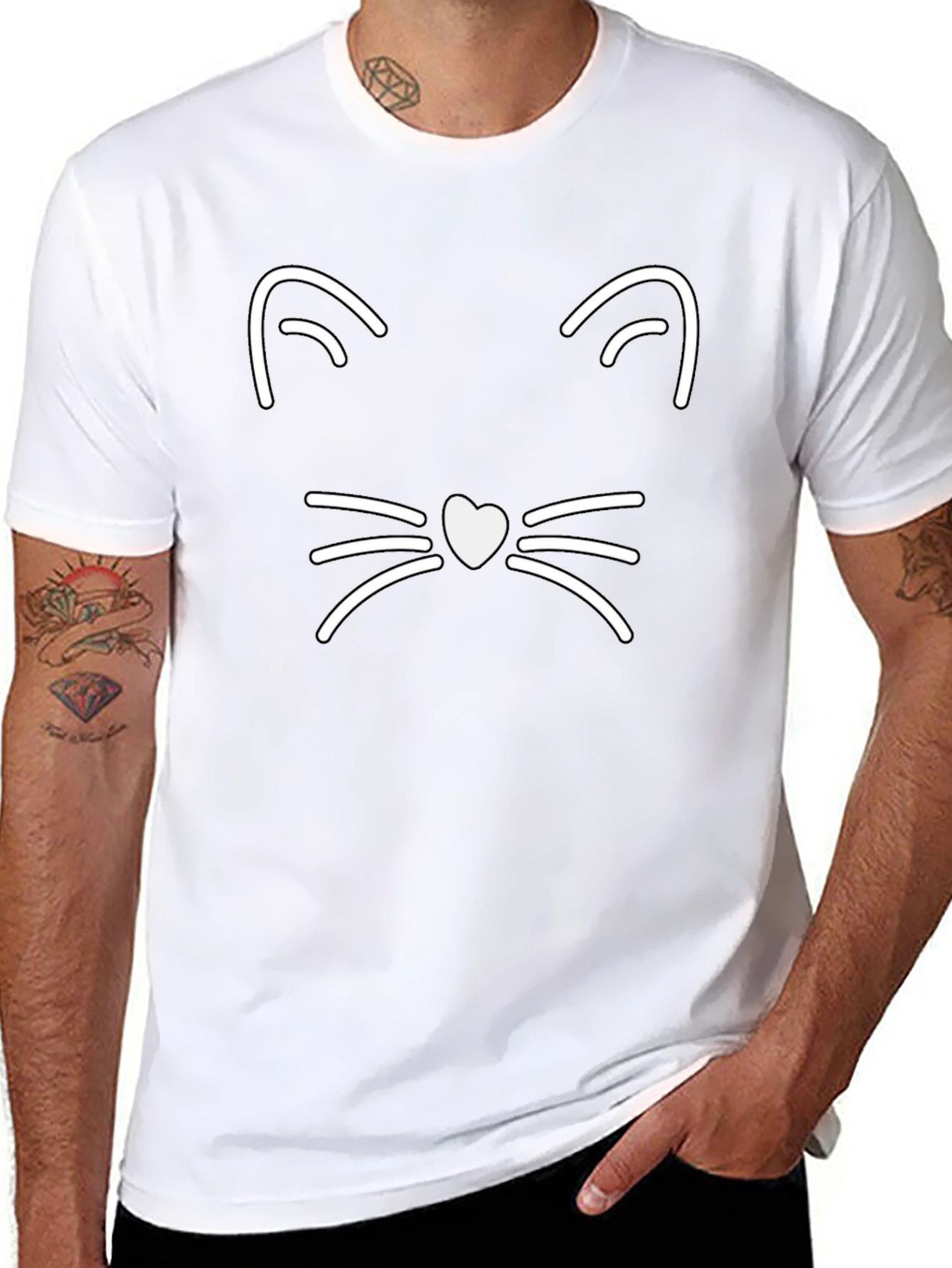 Cool Cat Face Graphic Tee - Black