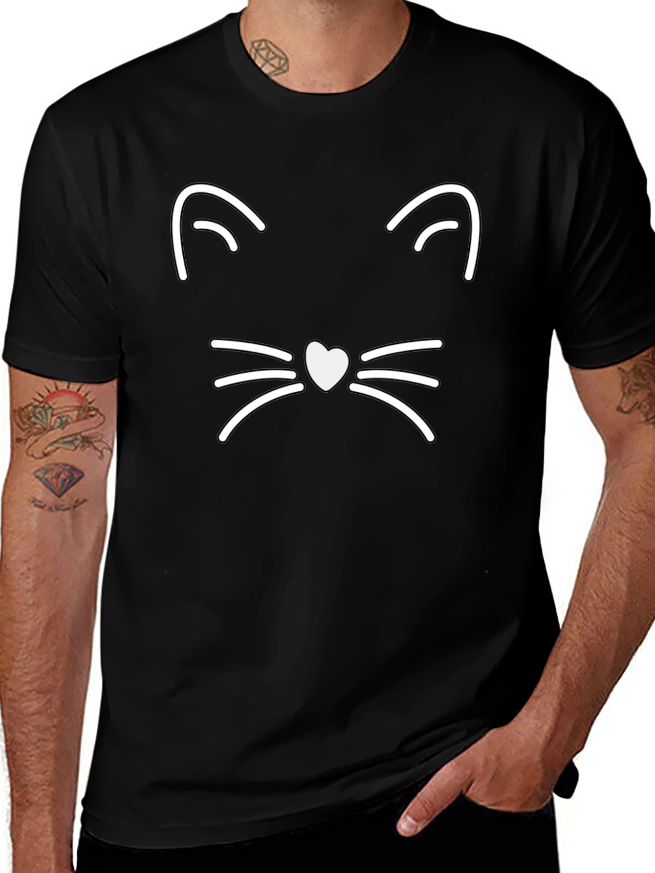 Cool Cat Face Graphic Tee - Black