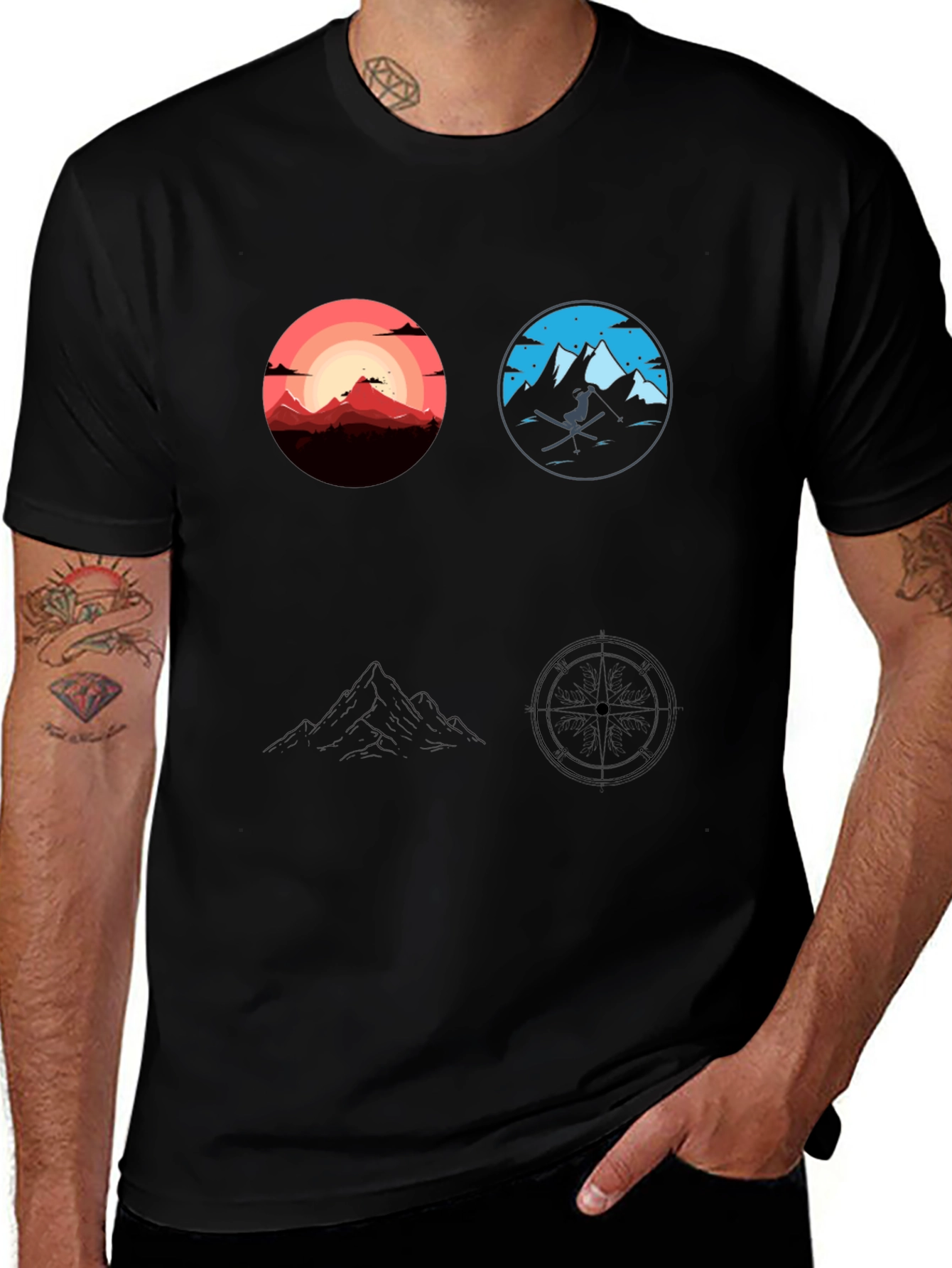 Mountain Adventure Graphic Tee - Black Cotton T-Shirt