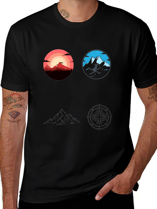 Mountain Adventure Graphic Tee - Black Cotton T-Shirt
