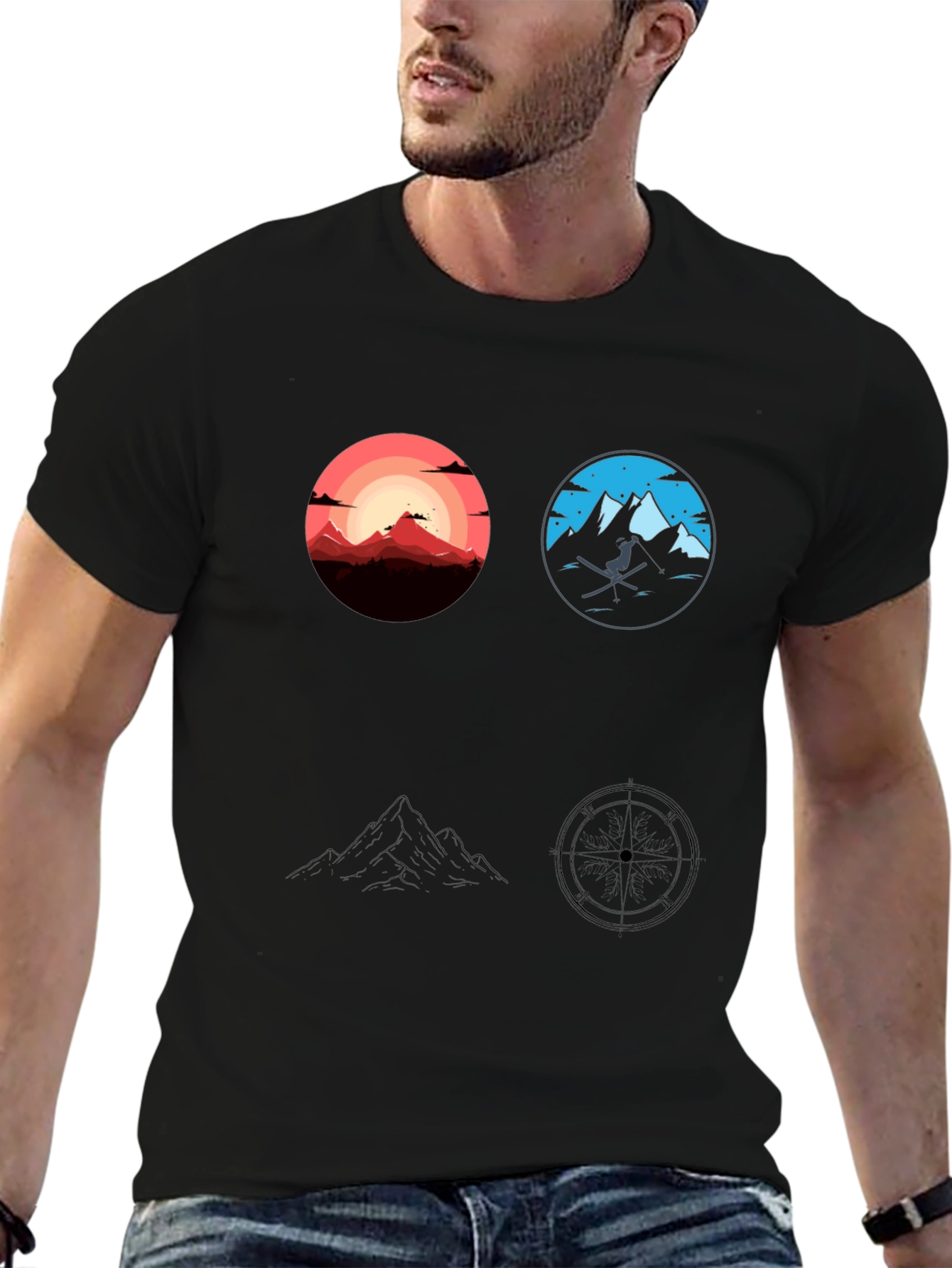 Mountain Adventure Graphic Tee - Black Cotton T-Shirt