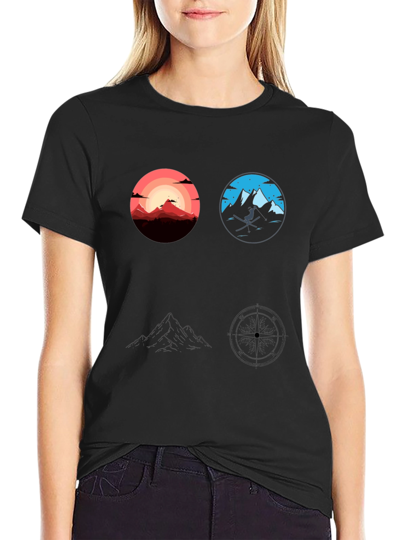 Mountain Adventure Graphic Tee - Black Cotton T-Shirt