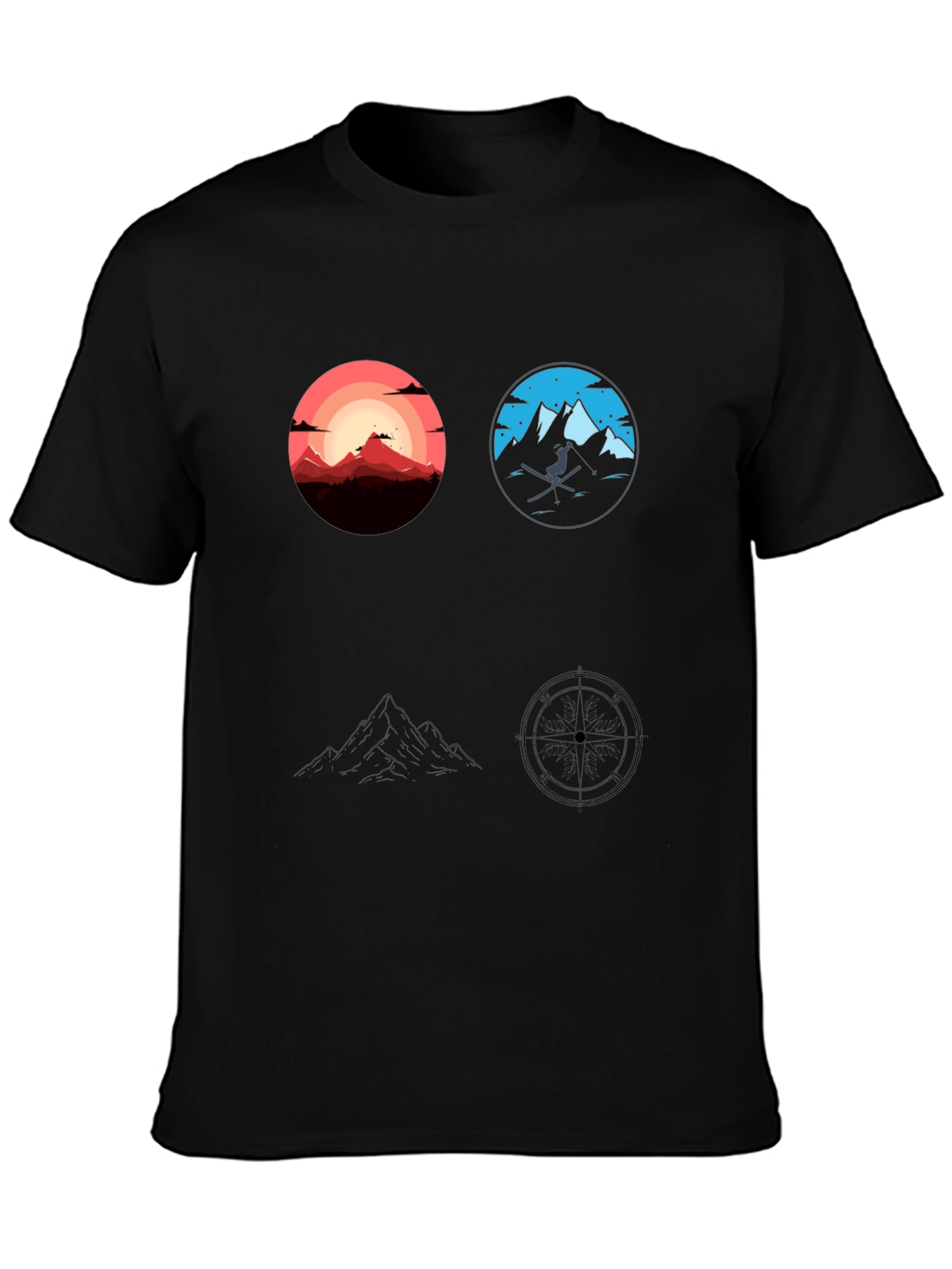 Mountain Adventure Graphic Tee - Black Cotton T-Shirt
