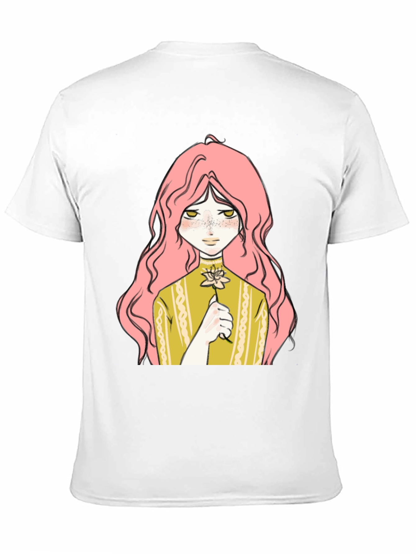 Anime Girl Flower Graphic Black T-Shirt