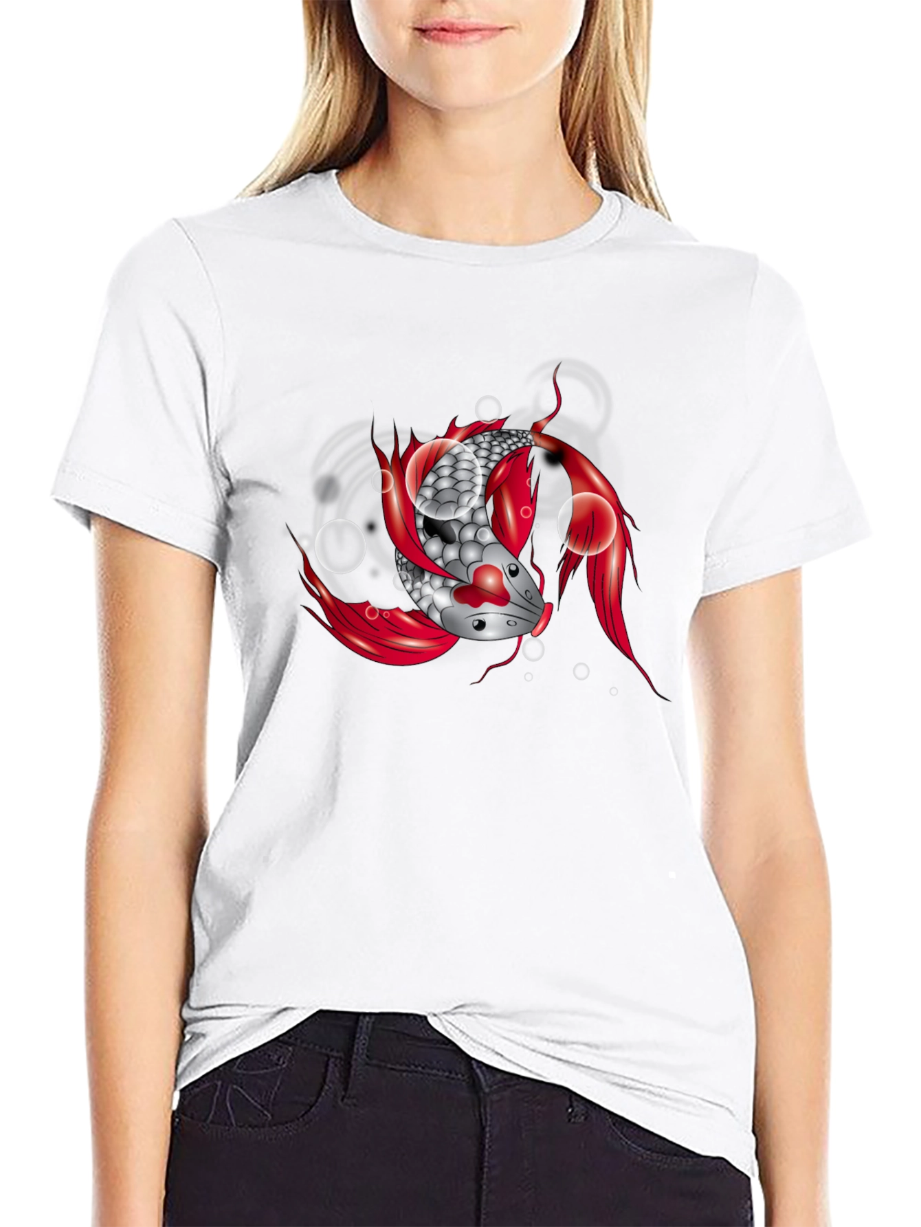 Koi Fish Graphic Tee - Black Cotton T-Shirt